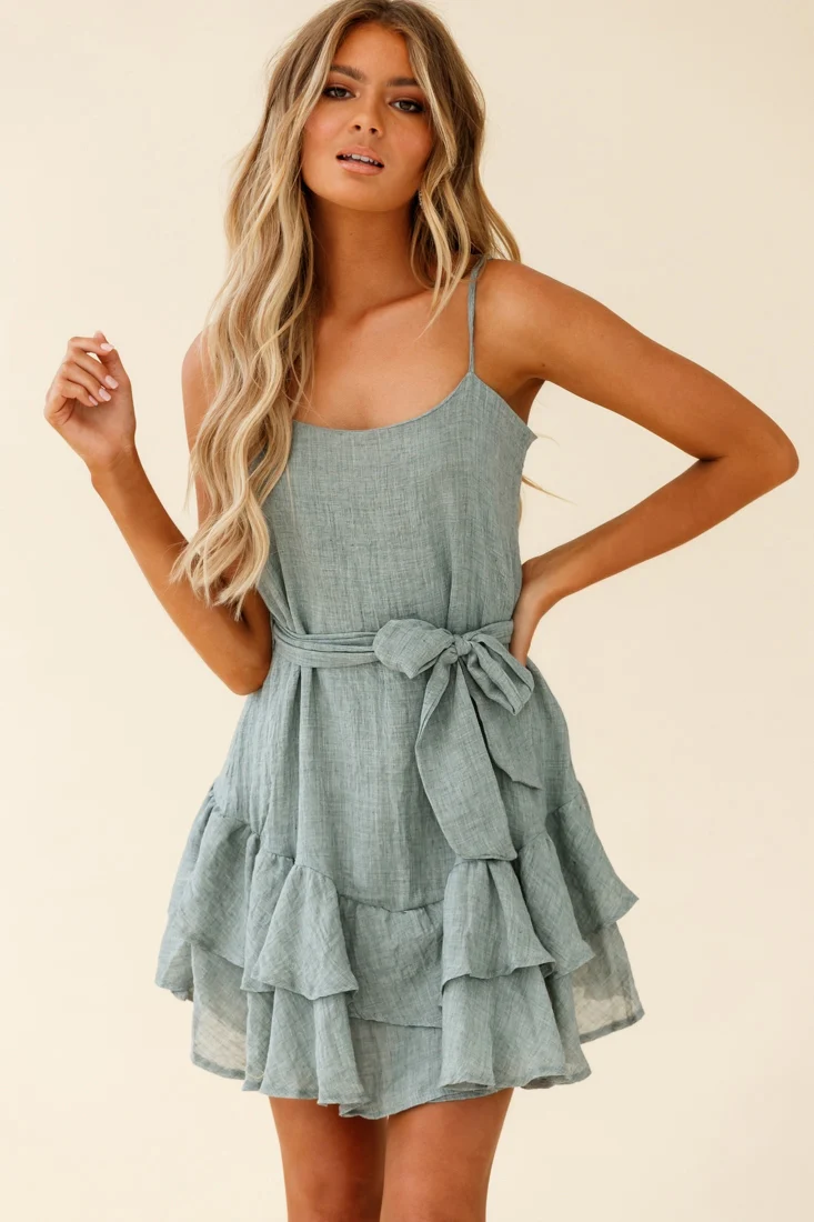Wilshire Tiered Ruffle Hem Spaghetti Strap Dress Grey - Image 3