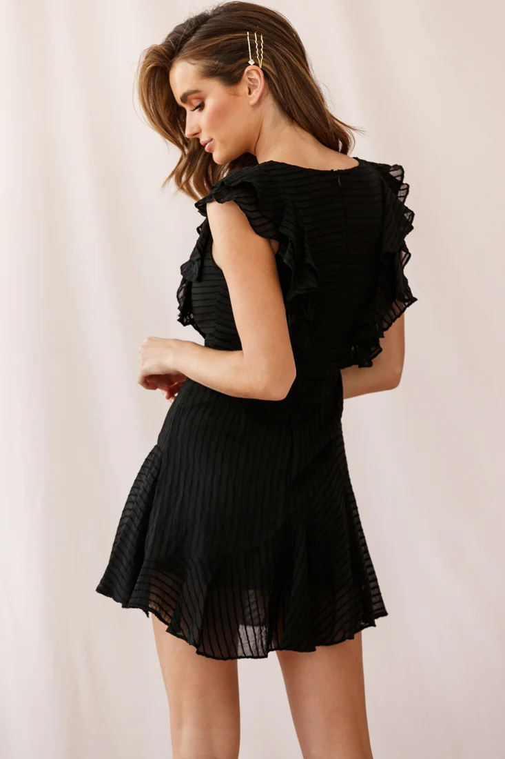 Wilton Ruffle Shoulder A-Line Dress Black - Image 3