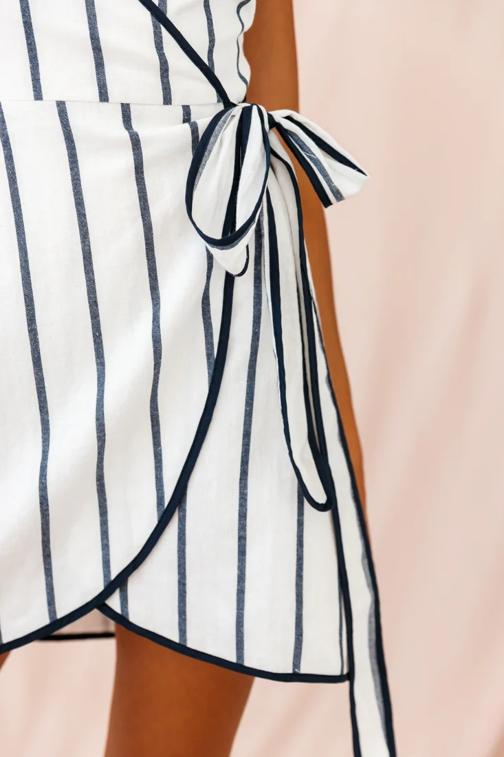 Wimbeldon True Wrap Dress Stripe Print White/Navy - Image 4