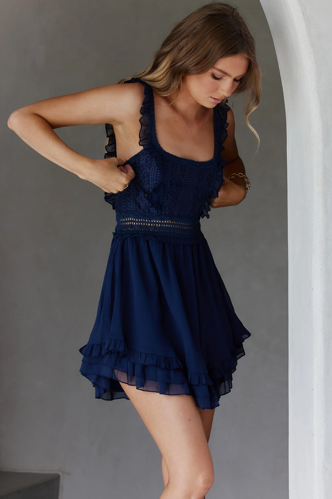 Winnie Lace Bodice Tie-Up Back Dress Navy - Image 6