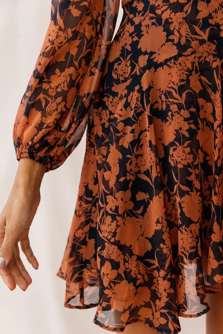 Wisteria Lane Long Sleeve Tea Dress Floral Print Navy - Image 4