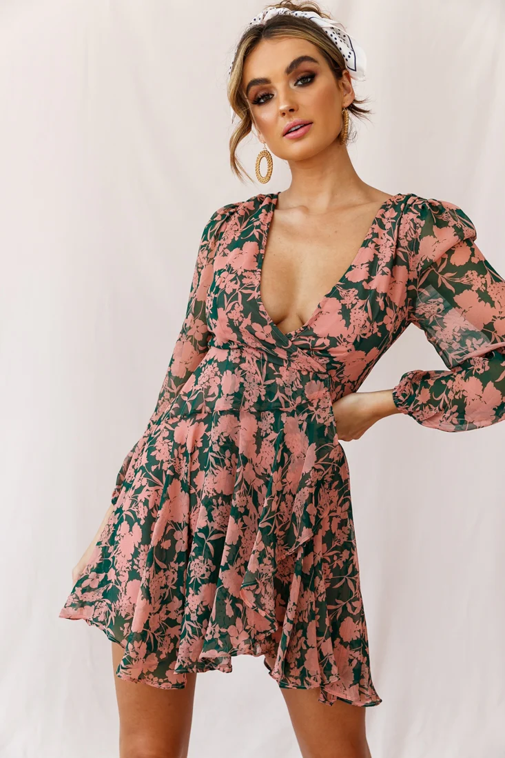 Wisteria Lane Long Sleeve Tea Dress Forest Green - Image 2