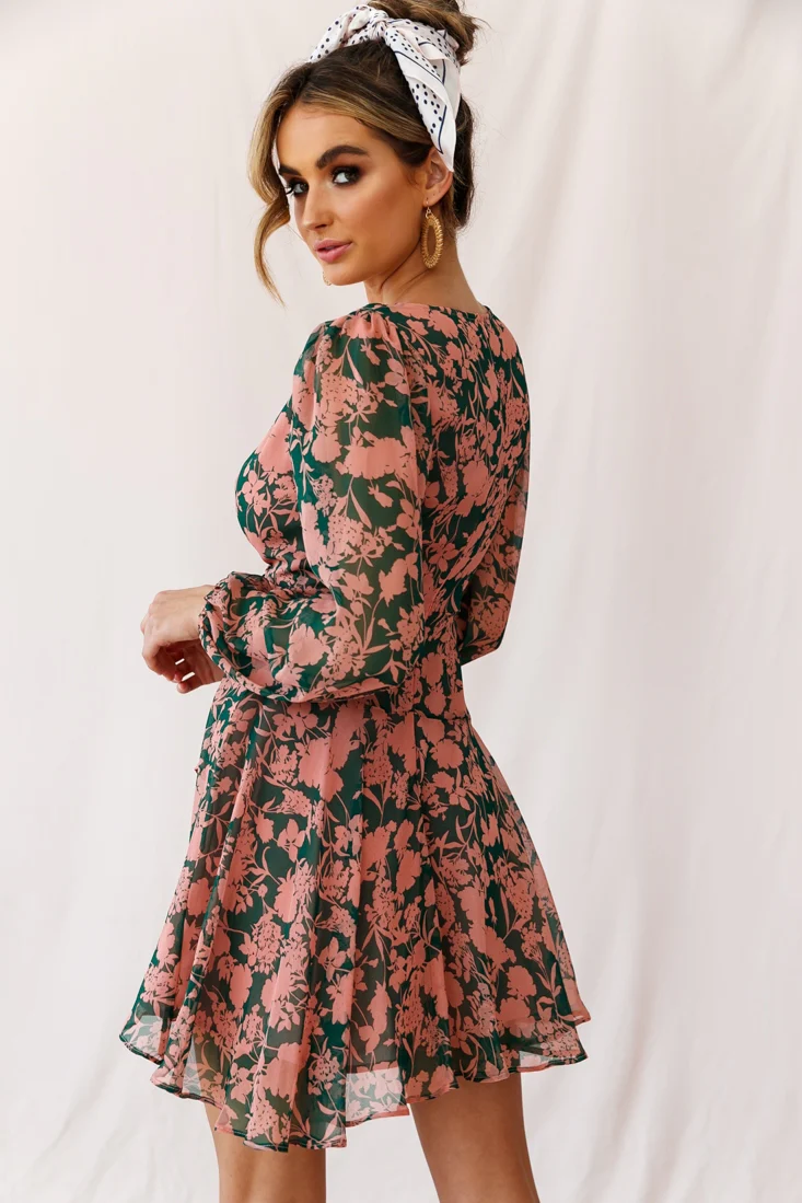 Wisteria Lane Long Sleeve Tea Dress Forest Green - Image 4