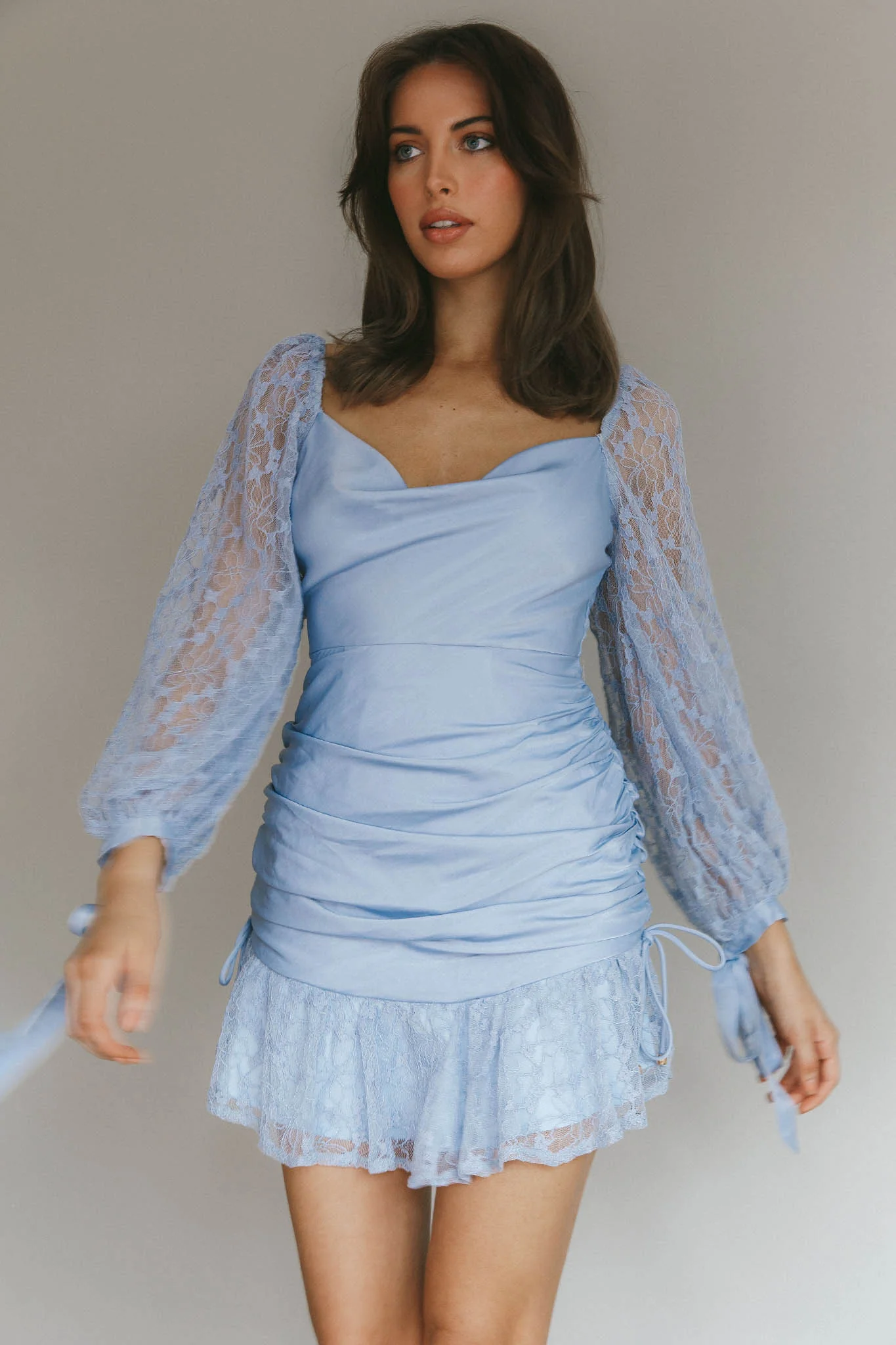 With Love Long Sleeve Lace Mini Dress Blue - Image 4