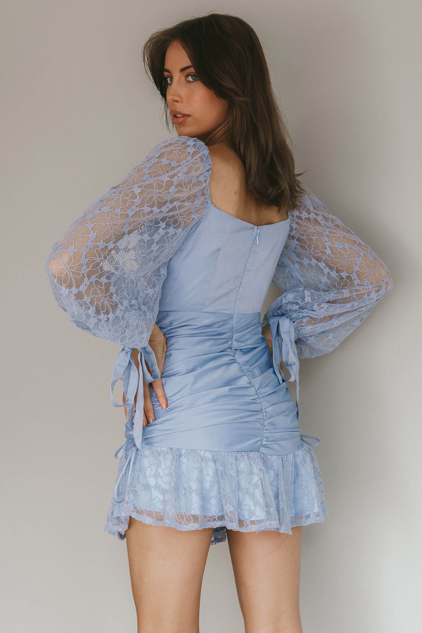 With Love Long Sleeve Lace Mini Dress Blue - Image 5