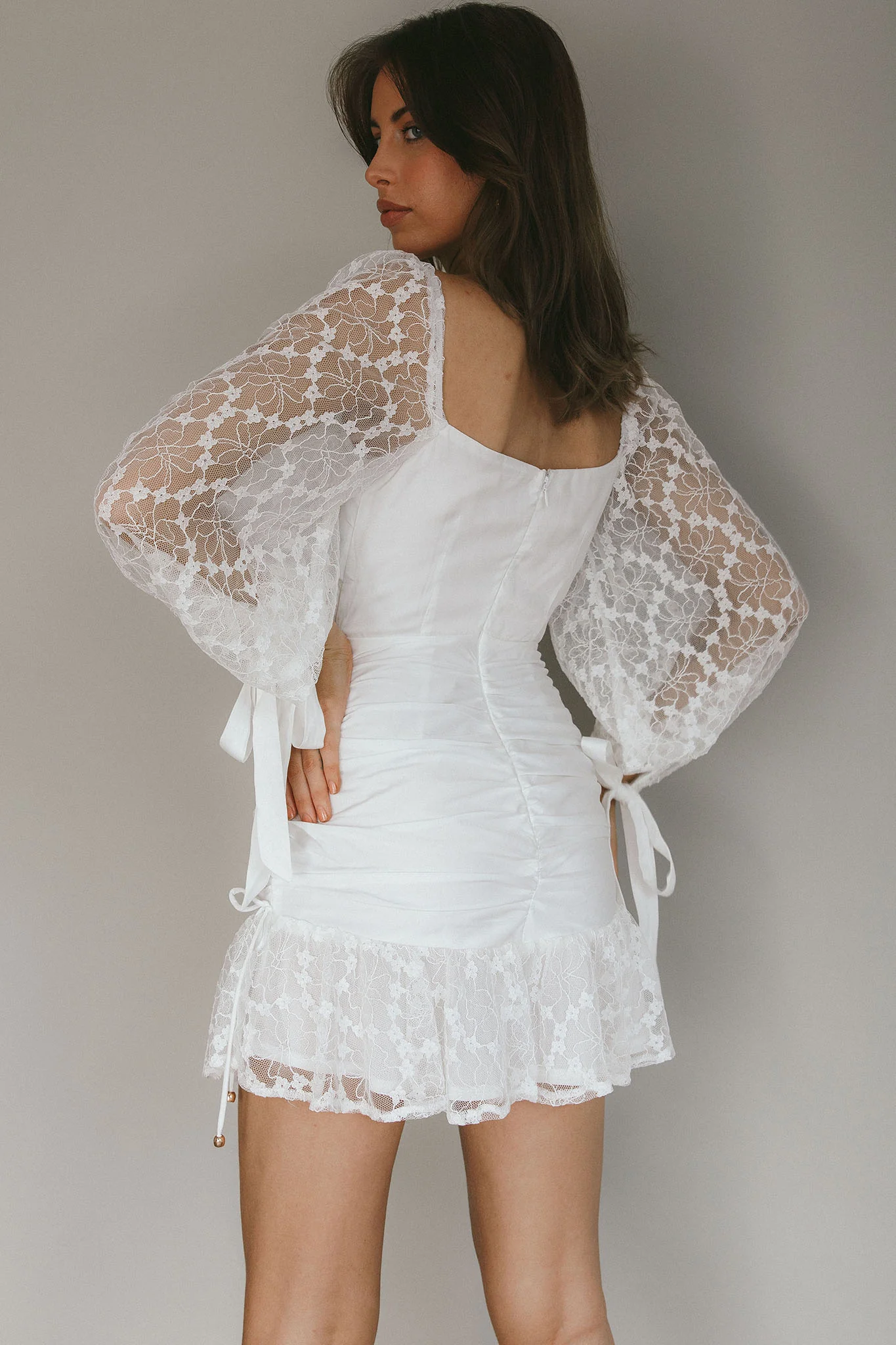With Love Long Sleeve Lace Mini Dress White - Image 3