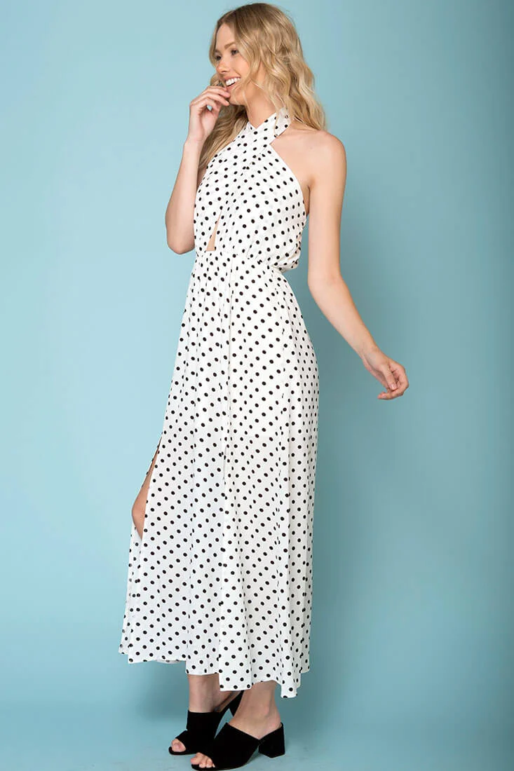 Wynter Maxi Dress White With Black Polka Dots - Image 3