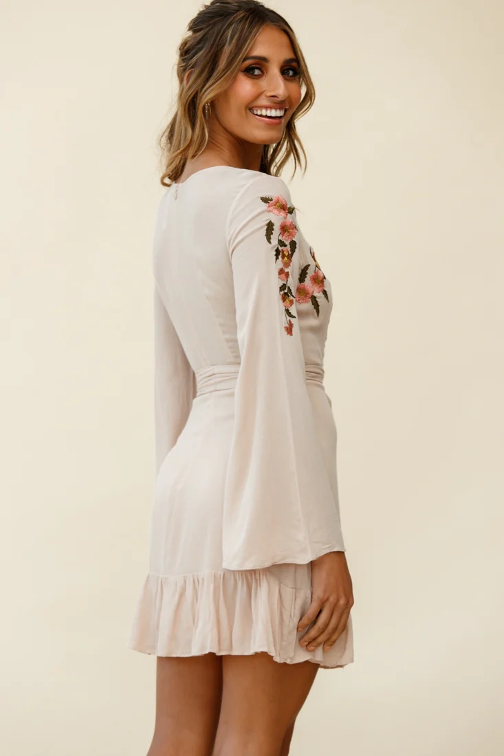Yara Floral Embellished Fit and Flare Dress Blush - Image 3