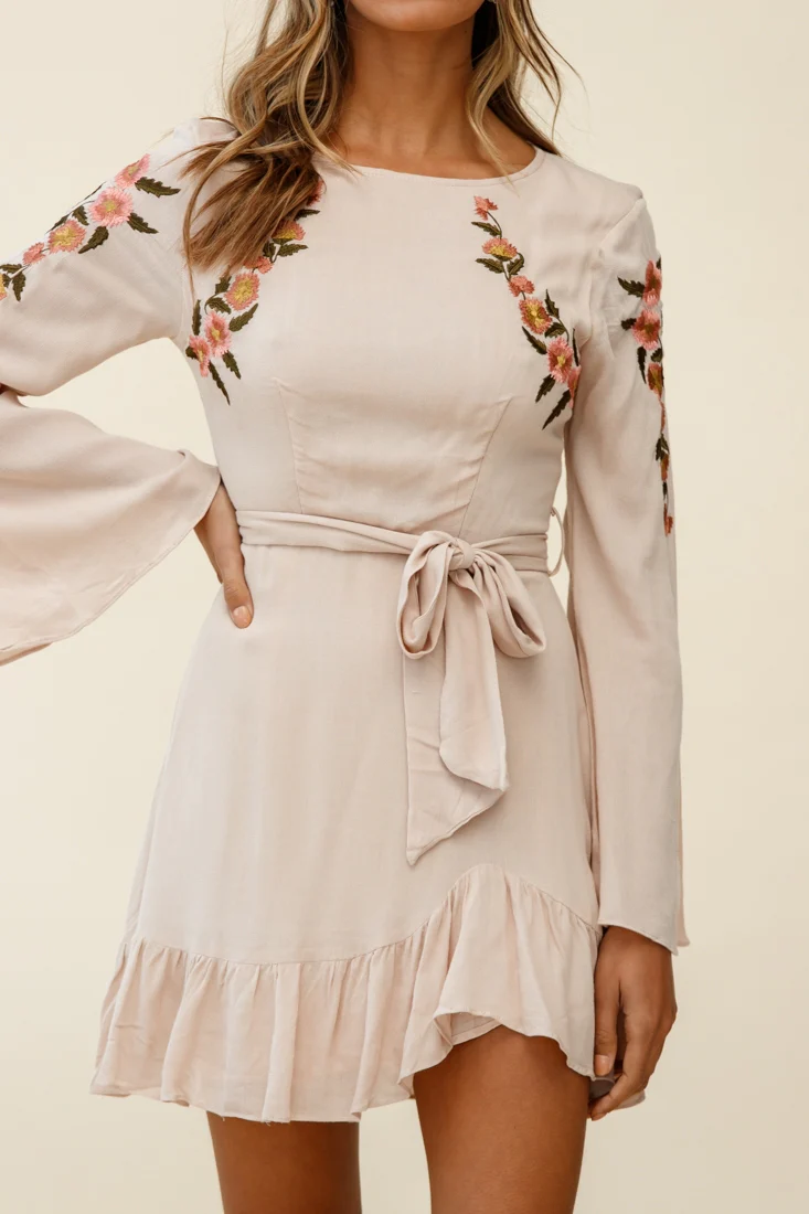 Yara Floral Embellished Fit and Flare Dress Blush - Image 4