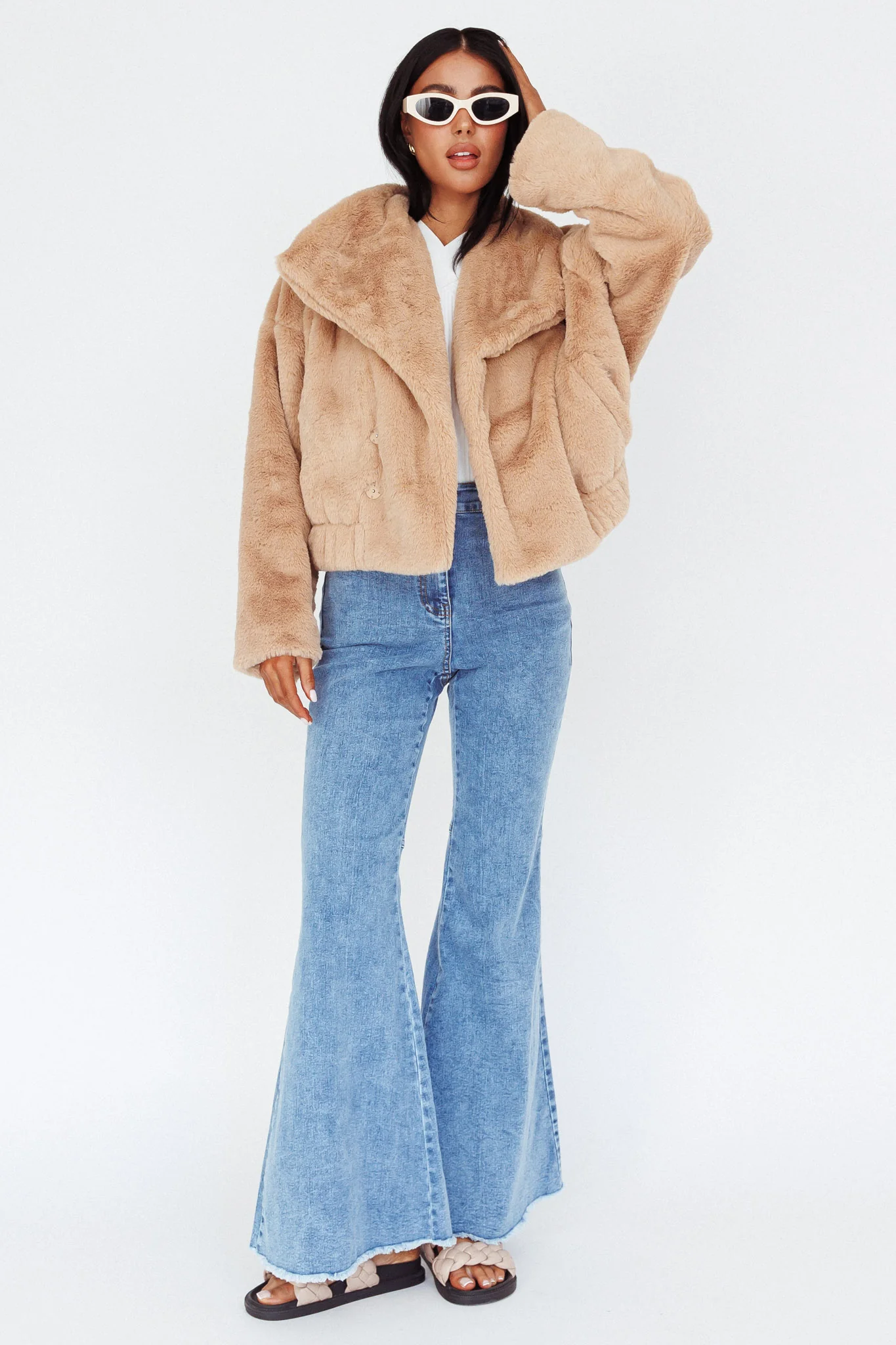 Yaro Long Sleeve Faux Fur Jacket Camel - Image 3