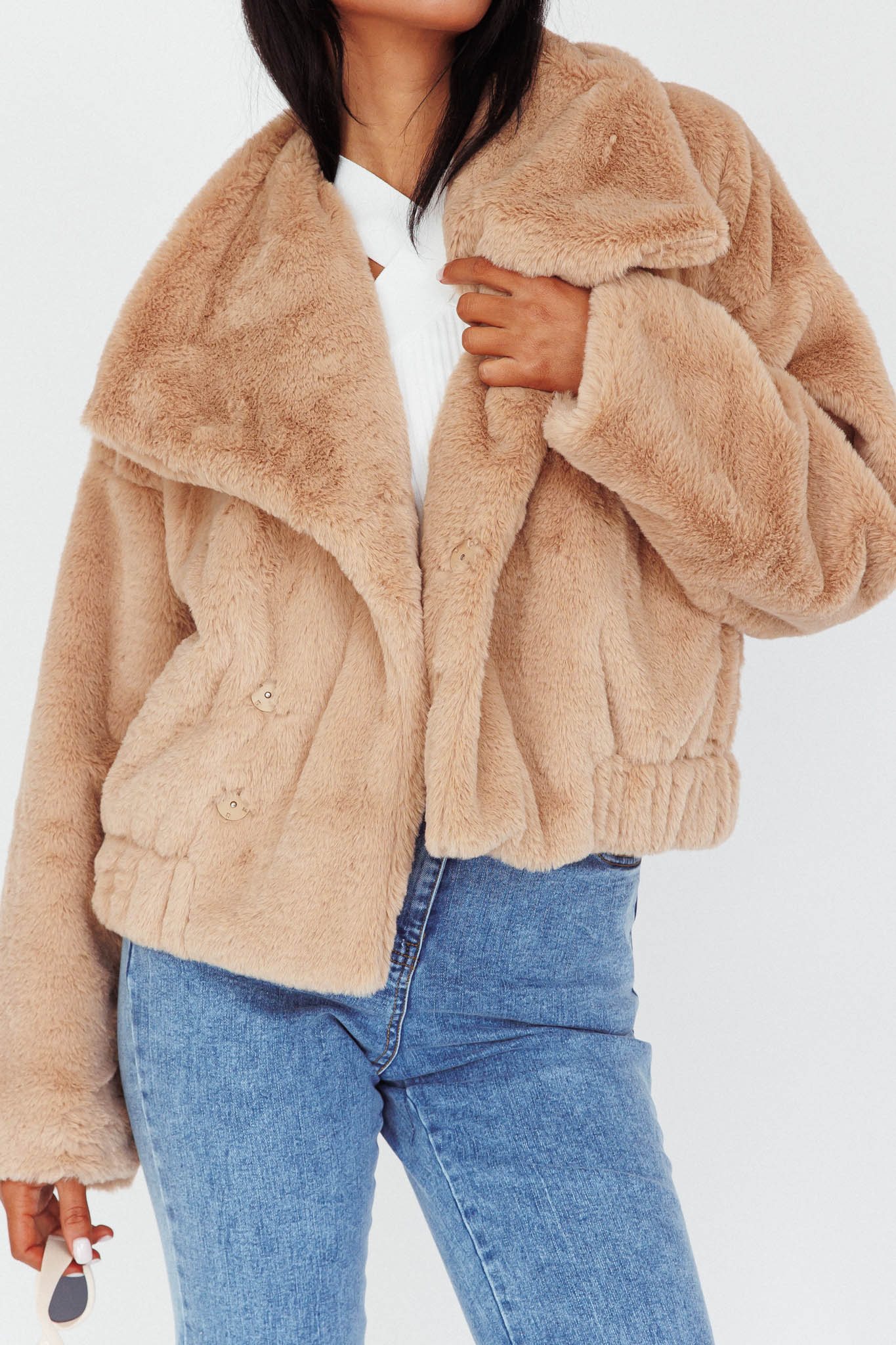 Yaro Long Sleeve Faux Fur Jacket Camel - Image 4