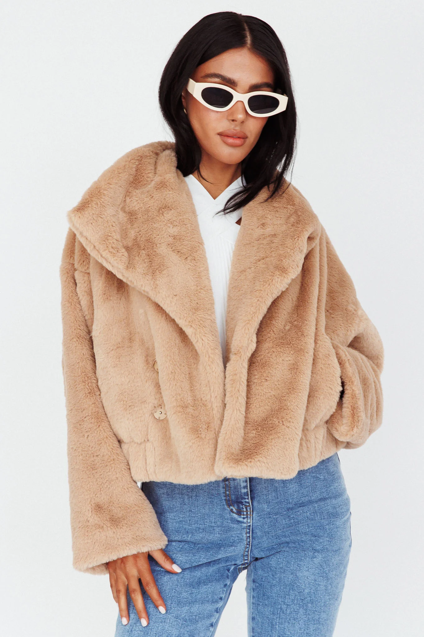 Yaro Long Sleeve Faux Fur Jacket Camel - Image 5