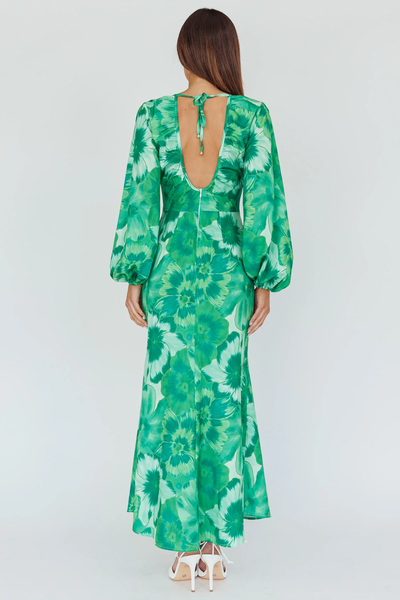 Yessica Balloon Sleeve Midi Dress Floral Green - Image 2