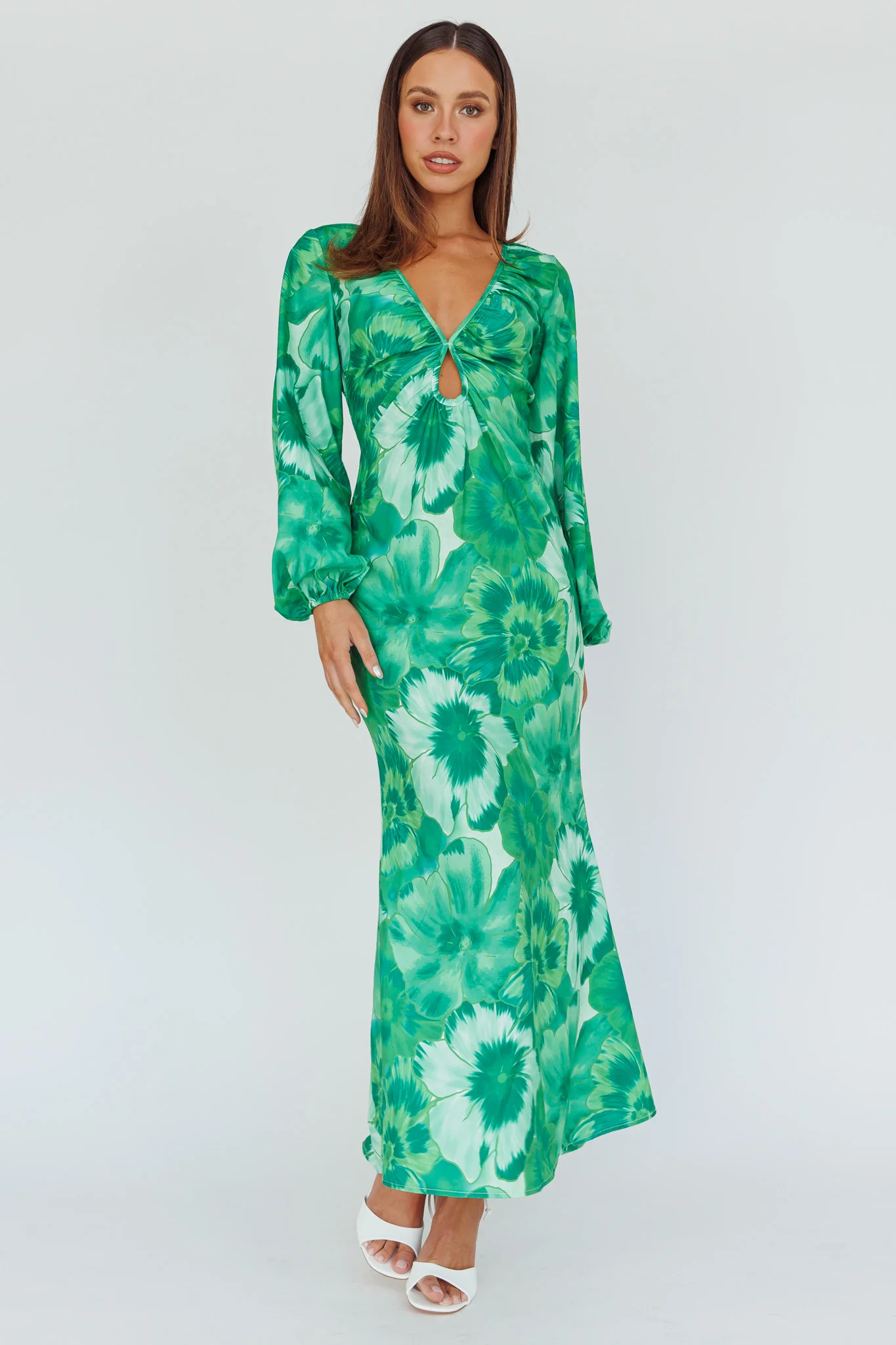 Yessica Balloon Sleeve Midi Dress Floral Green - Image 6