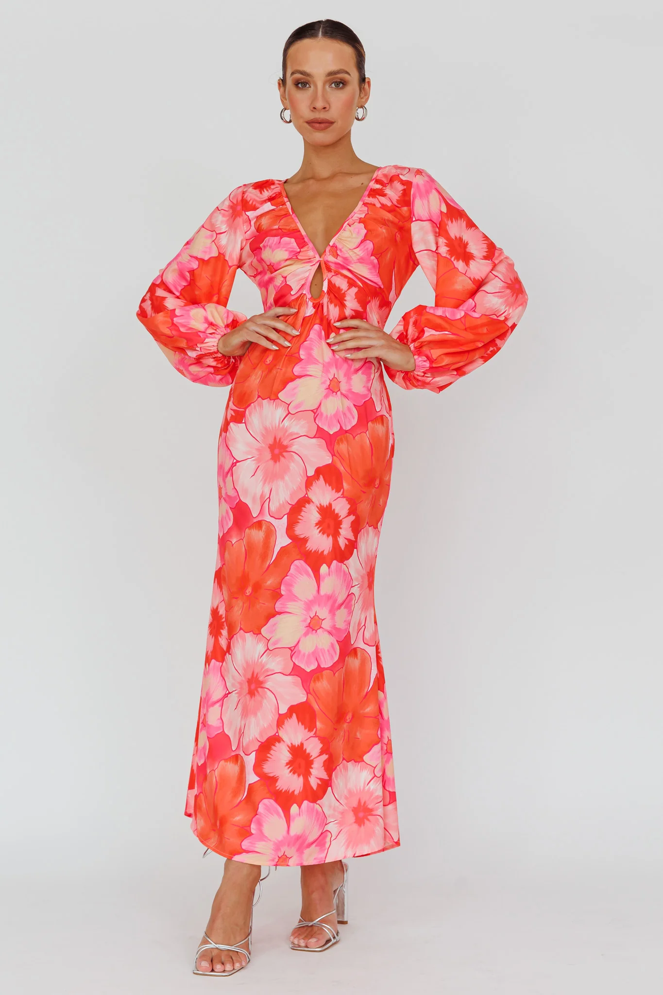 Yessica Balloon Sleeve Midi Dress Floral Pink - Image 3
