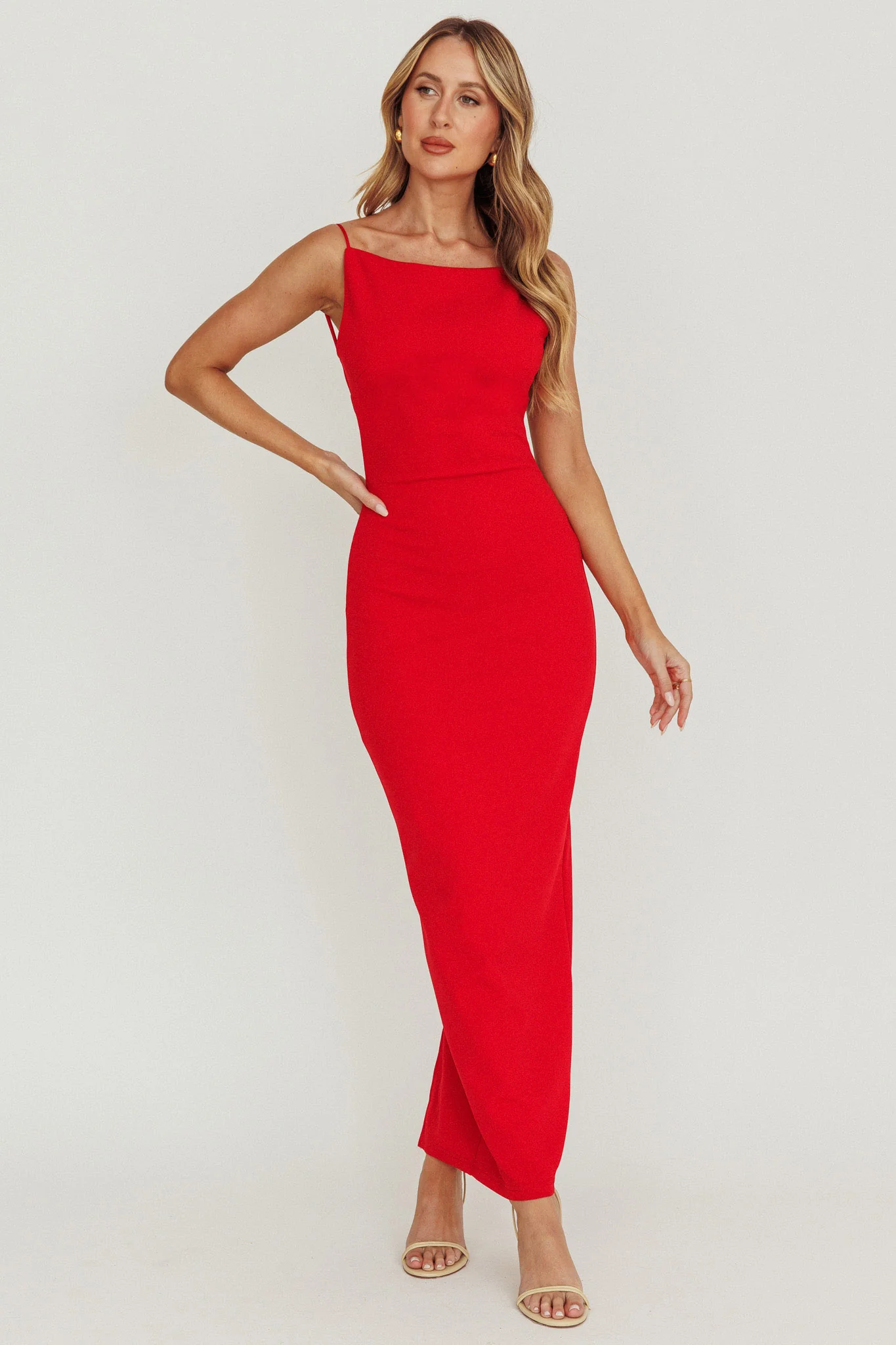 Yindi Backless Boat Neck Maxi Dress Red - Image 4