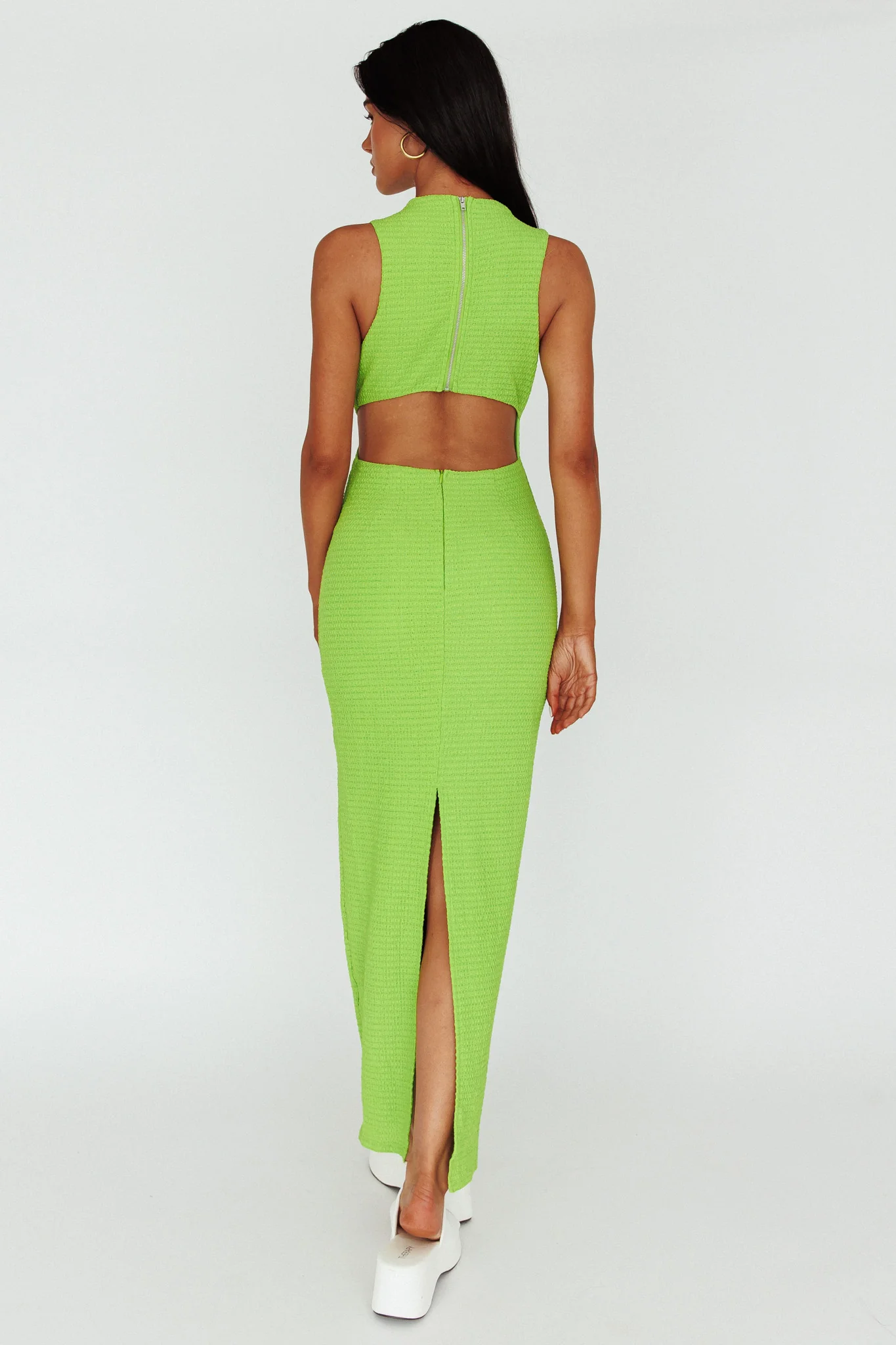 Yindi Sleeveless Cut-Out Waist Maxi Dress Lime - Image 2