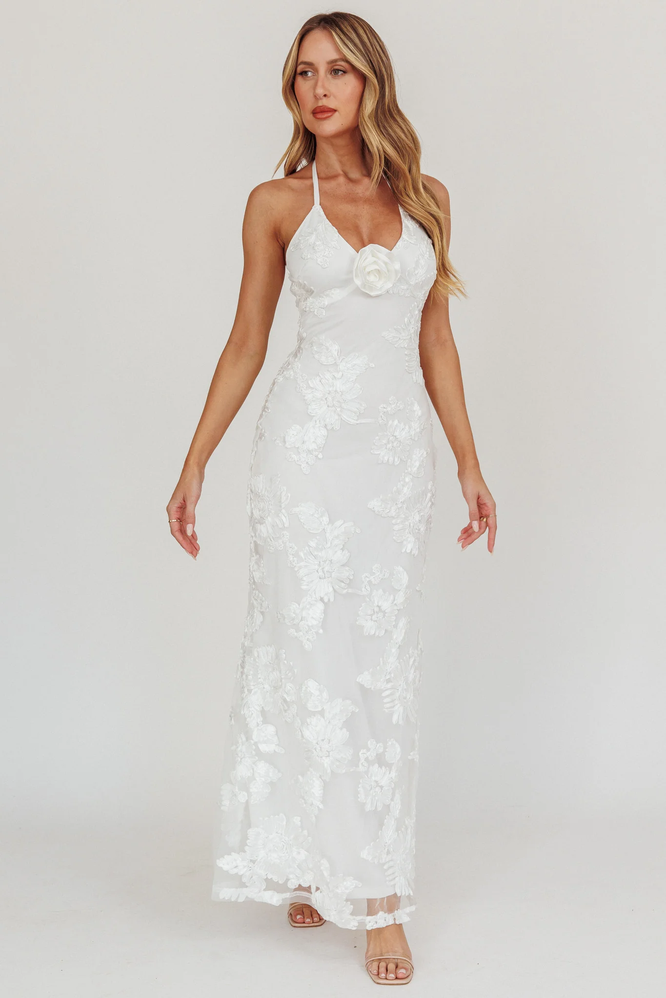 Your Affections Rosette Ribbon Embellished Maxi Dress White - Image 3