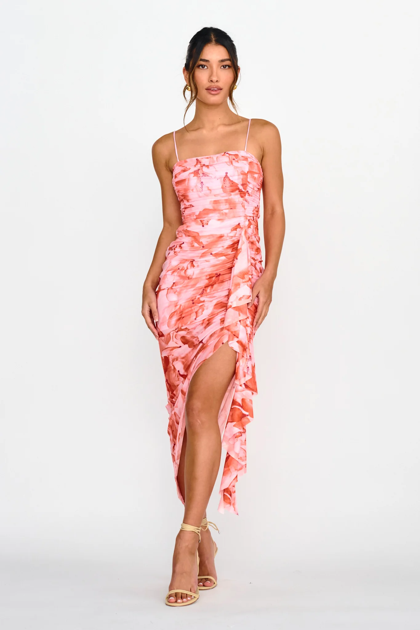Your Destiny Ruched Asymmetrical Hem Dress Pink - Image 3