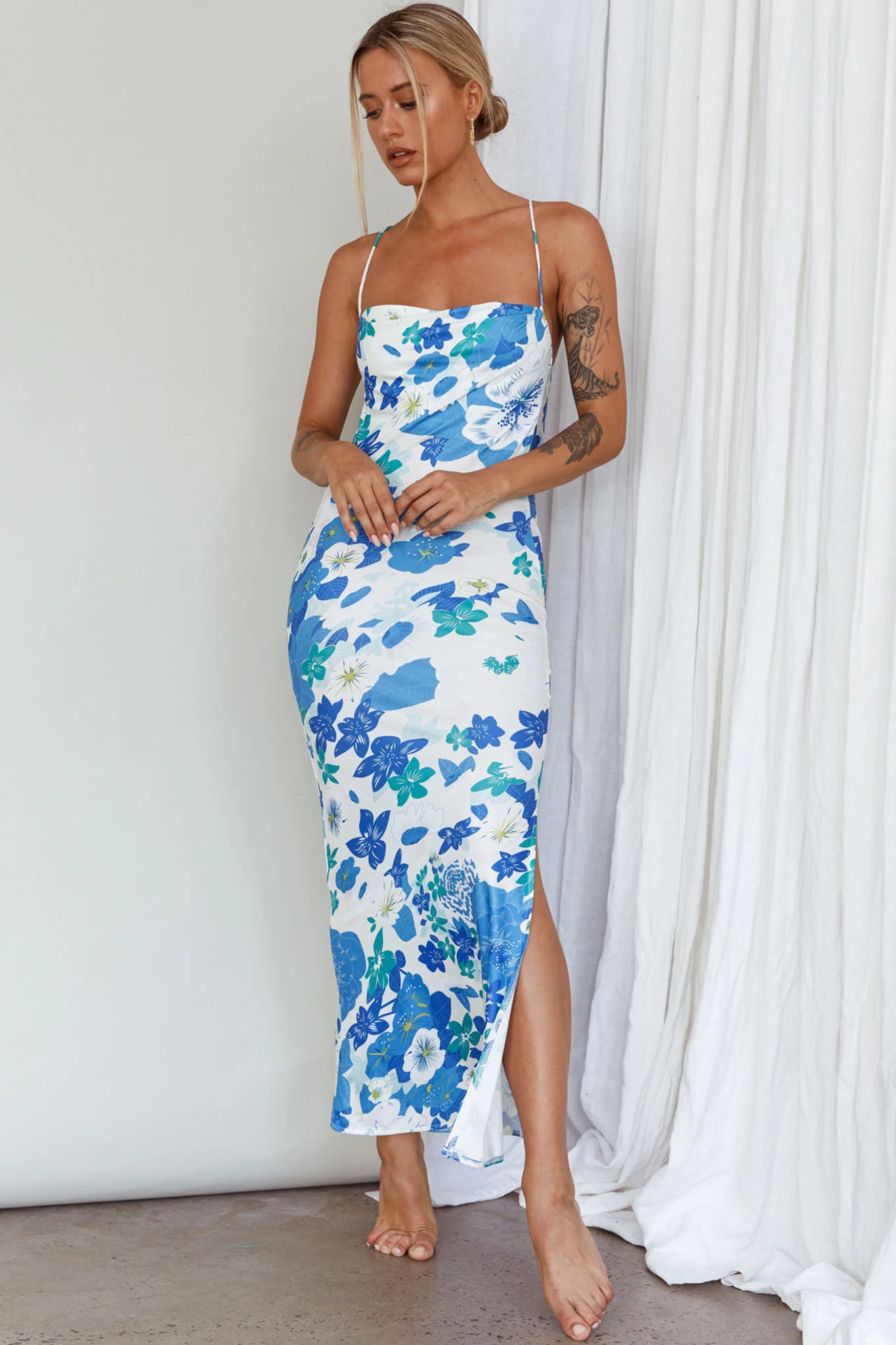 You're My Sunshine Tie-Up Back Midi Dress Blue - Image 5