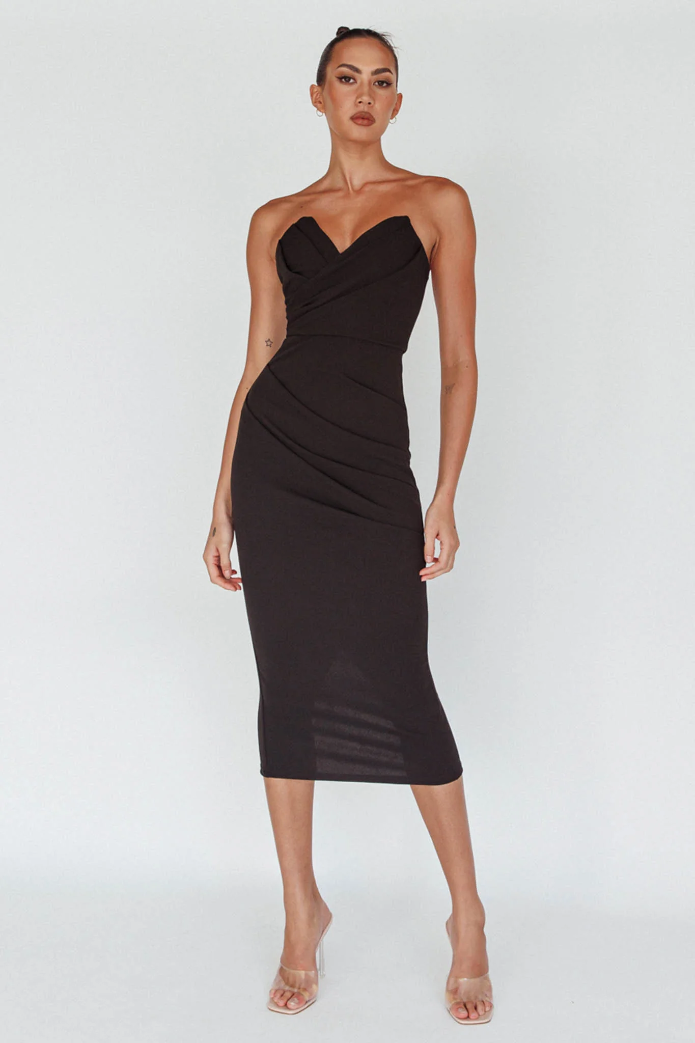 Yours Alone Gathered Detail Midi Dress Black - Image 5