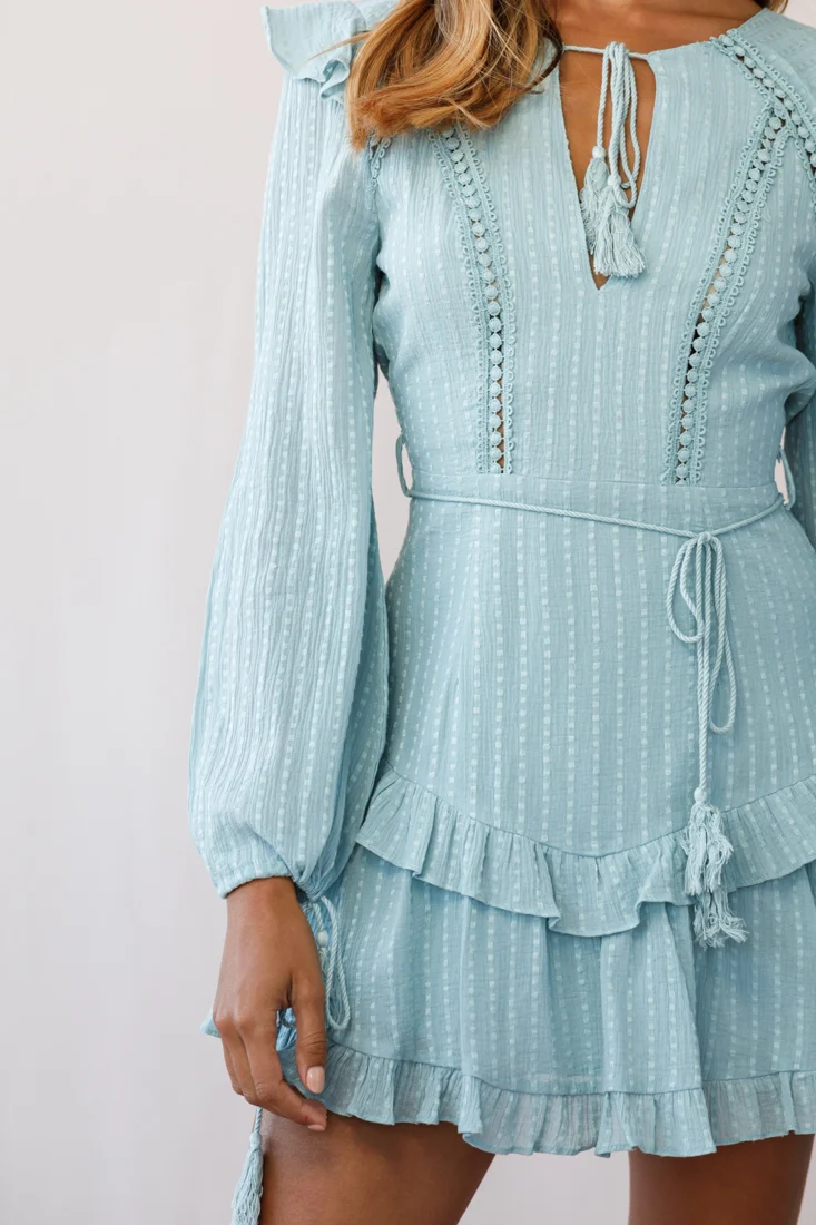 Yours Truly Bell Sleeve Ruffle Dress Sage - Image 4
