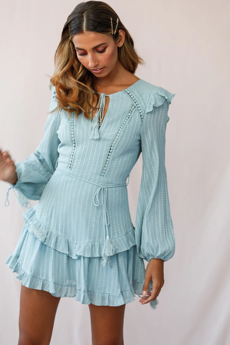 Yours Truly Bell Sleeve Ruffle Dress Sage - Image 5