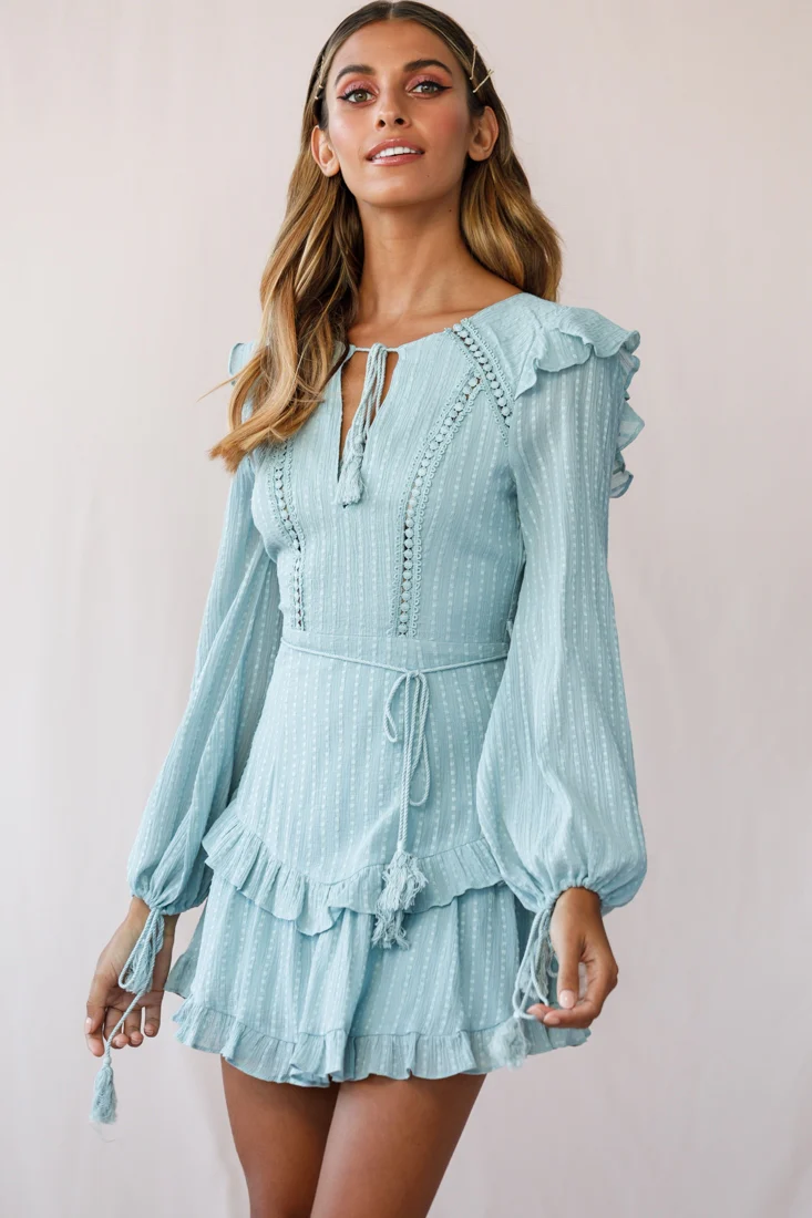 Yours Truly Bell Sleeve Ruffle Dress Sage - Image 6
