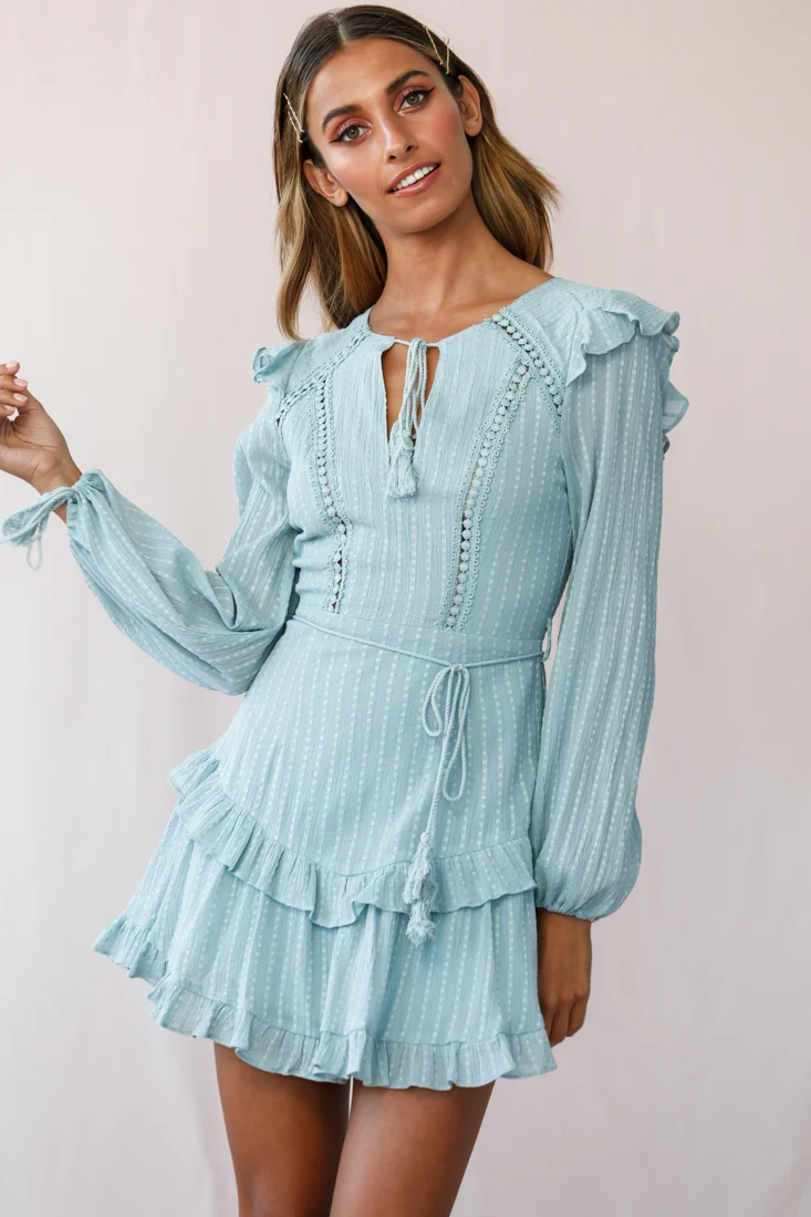 Yours Truly Bell Sleeve Ruffle Dress Sage - Image 7