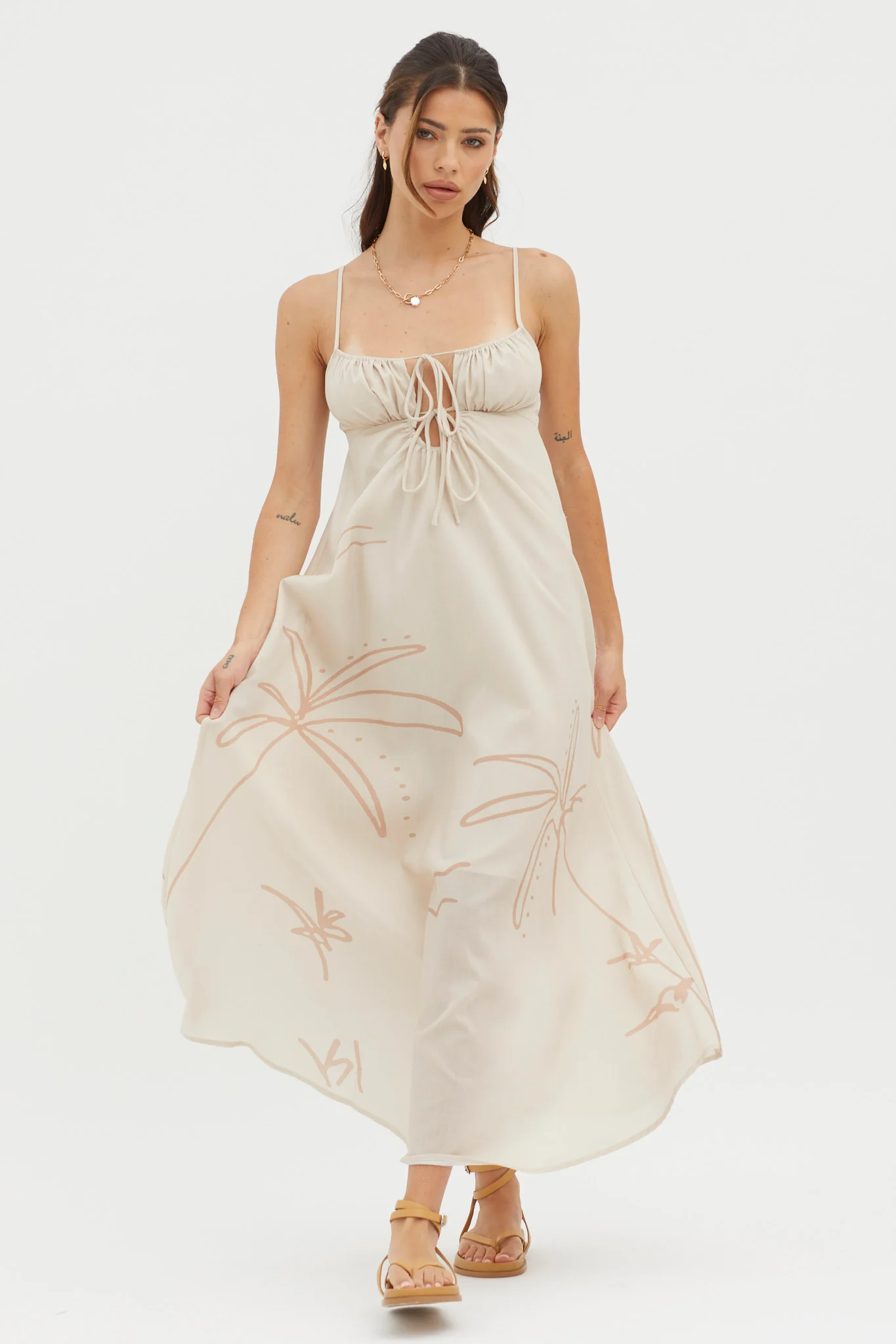 Yuki Tied Bust Midi Dress Sand - Image 3
