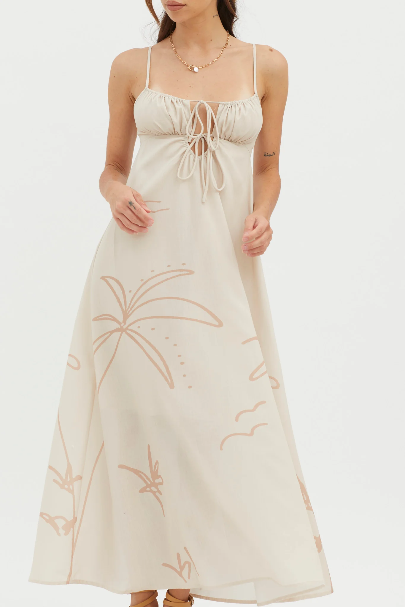 Yuki Tied Bust Midi Dress Sand - Image 4