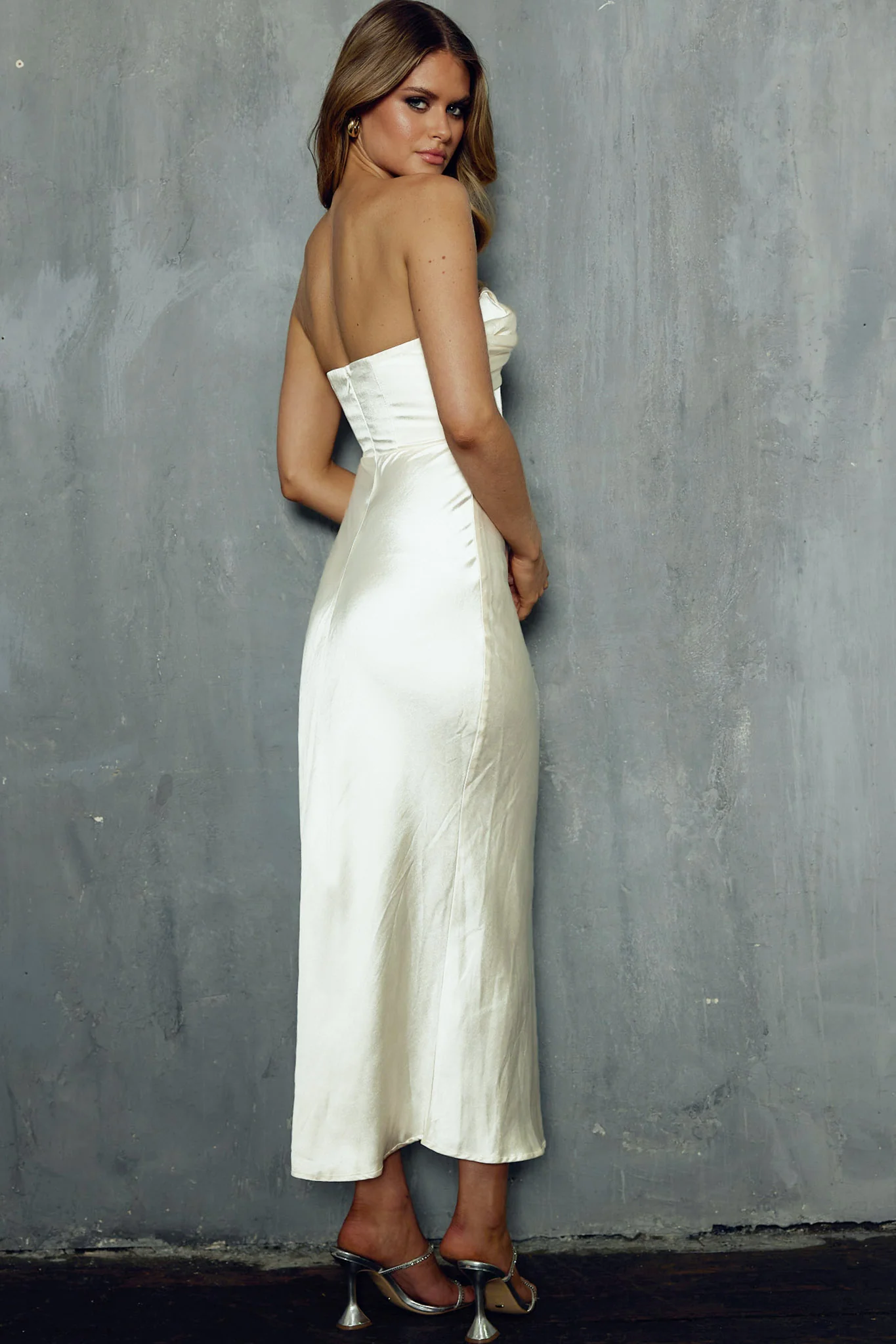 Yvette Wrap Neckline Midi Dress Oyster - Image 6