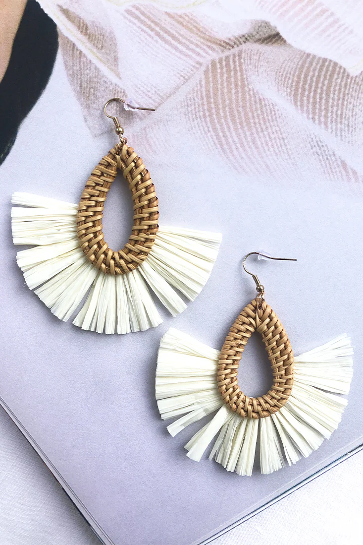 Zanzibar Woven Straw Earrings Natural - Image 4