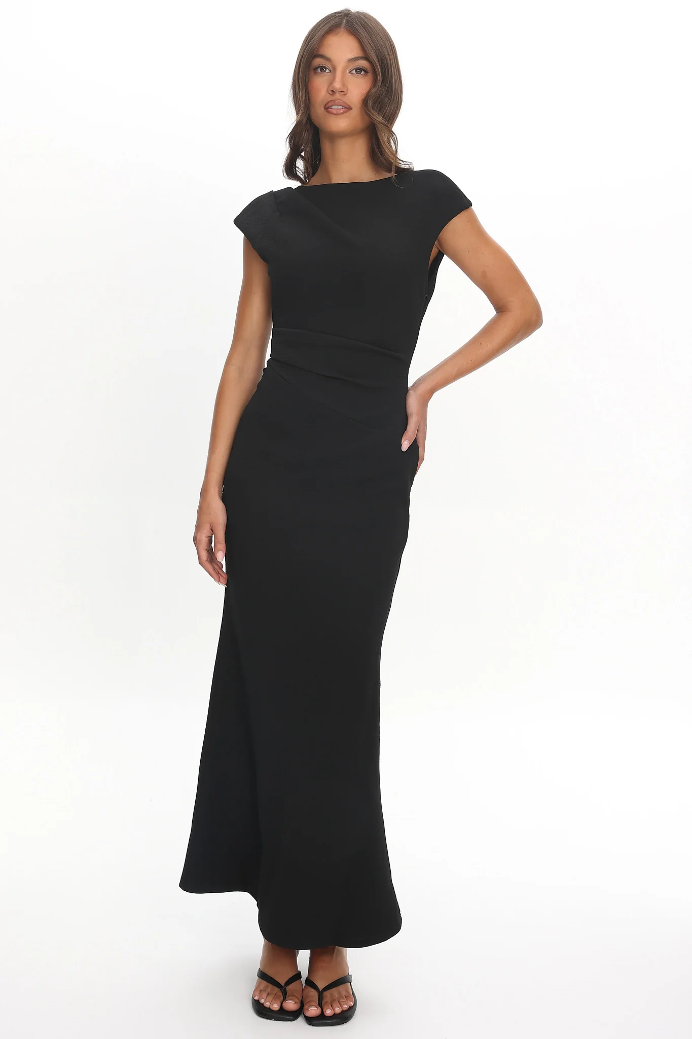 Zarae Cap Sleeve Surplice Back Maxi Dress Black - Image 2