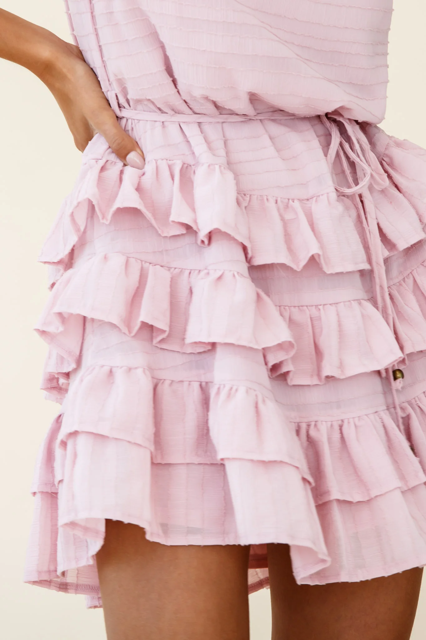 Zayah Sleeveless Layered Frill Dress Blush - Image 4