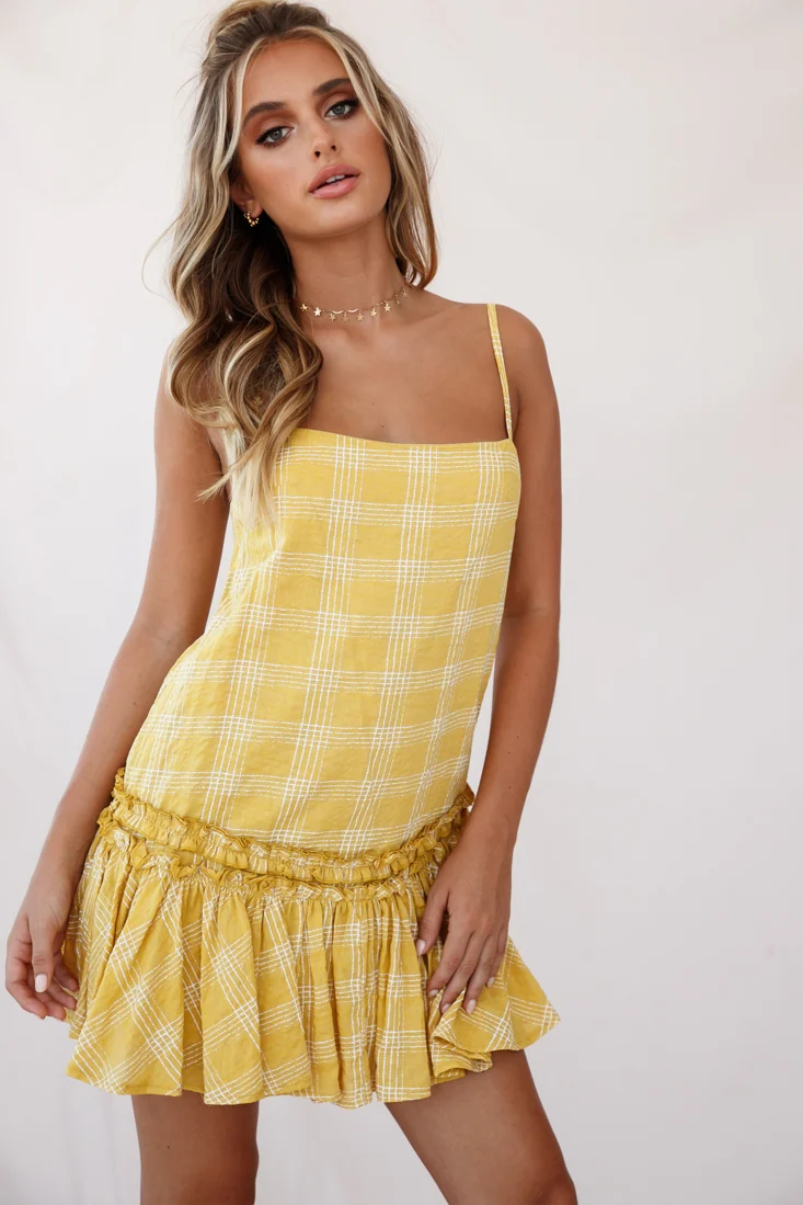 Zelda Dropped Waist Shift Dress Mustard - Image 2