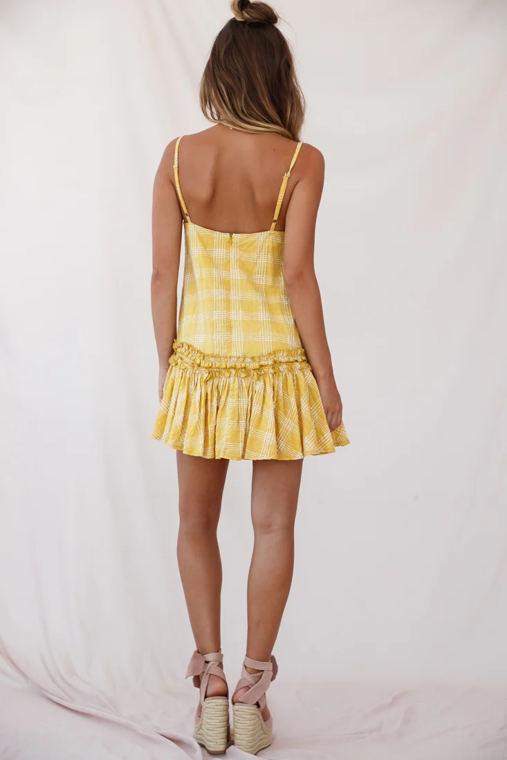 Zelda Dropped Waist Shift Dress Mustard - Image 4