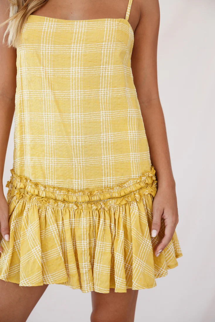 Zelda Dropped Waist Shift Dress Mustard - Image 5