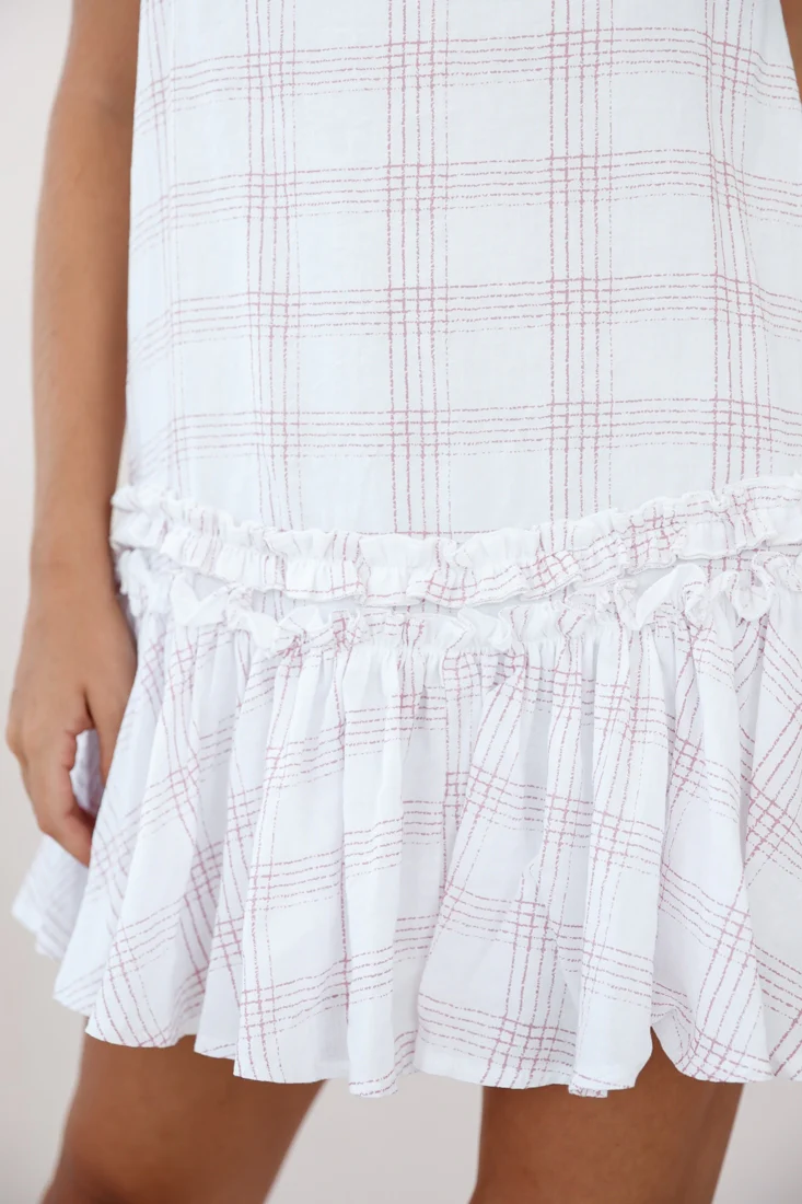 Zelda Dropped Waist Shift Dress Plaid Print White - Image 4