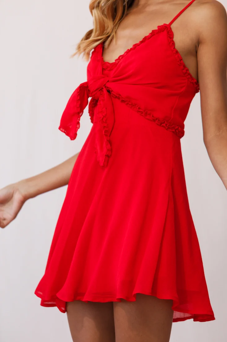 Zeta Bust Tie A-Line Dress Red - Image 5