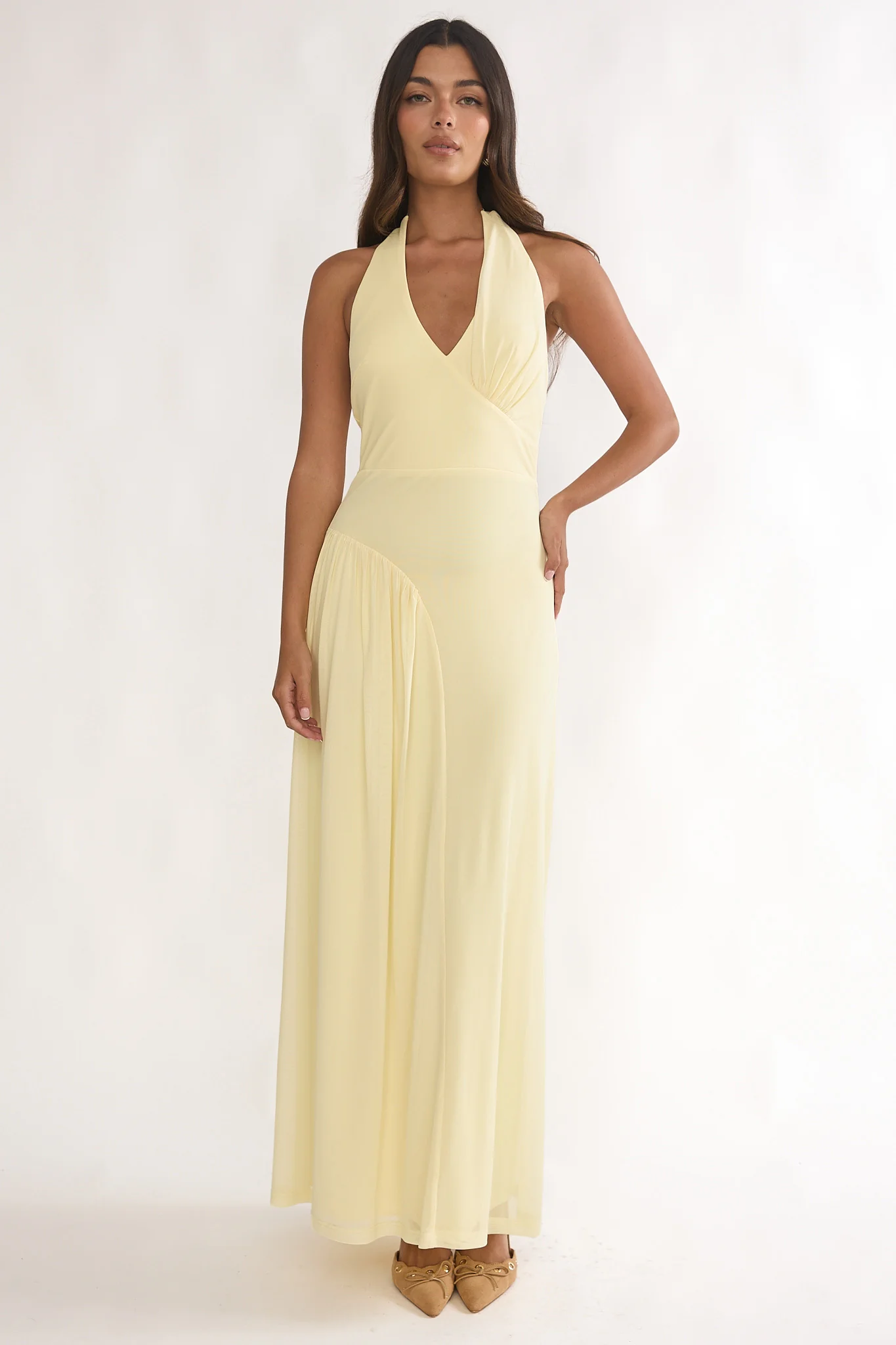 Ziera Ruched Insert Halter Maxi Dress Butter - Image 4