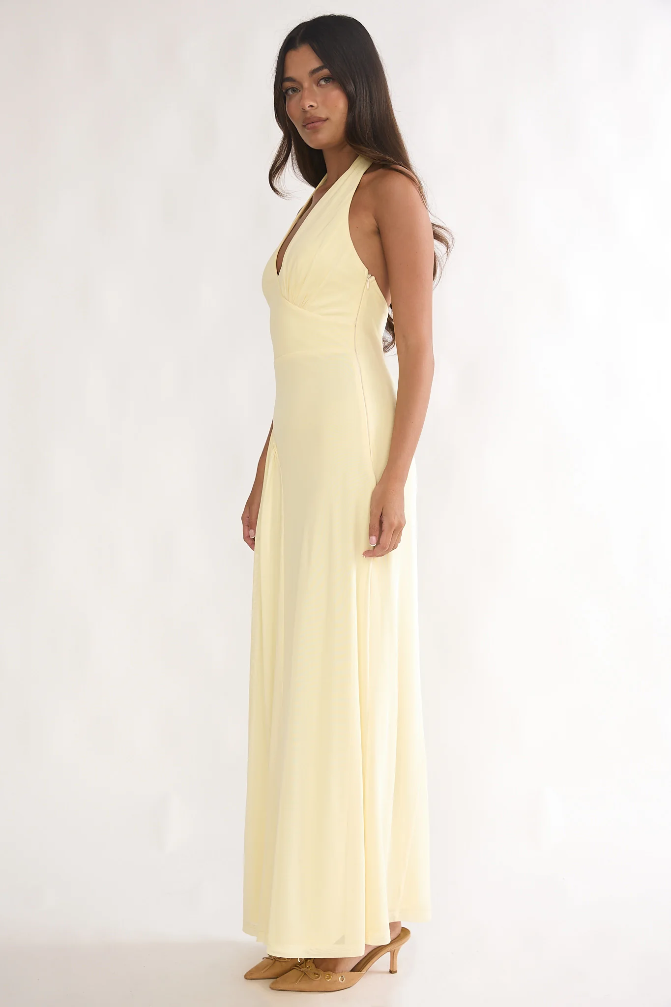 Ziera Ruched Insert Halter Maxi Dress Butter - Image 6