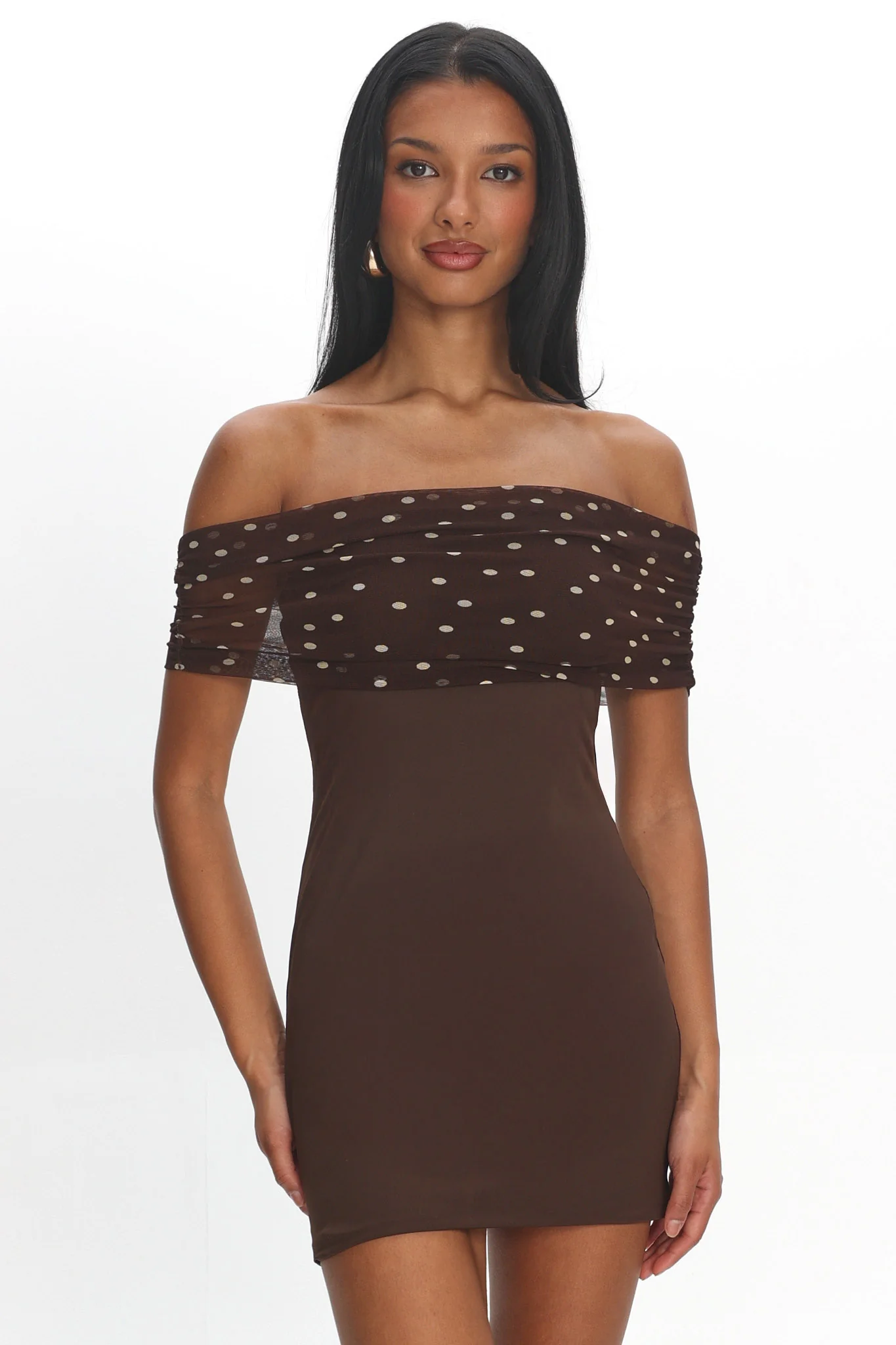 Zimi Off-Shoulder Mini Dress Brown - Image 6