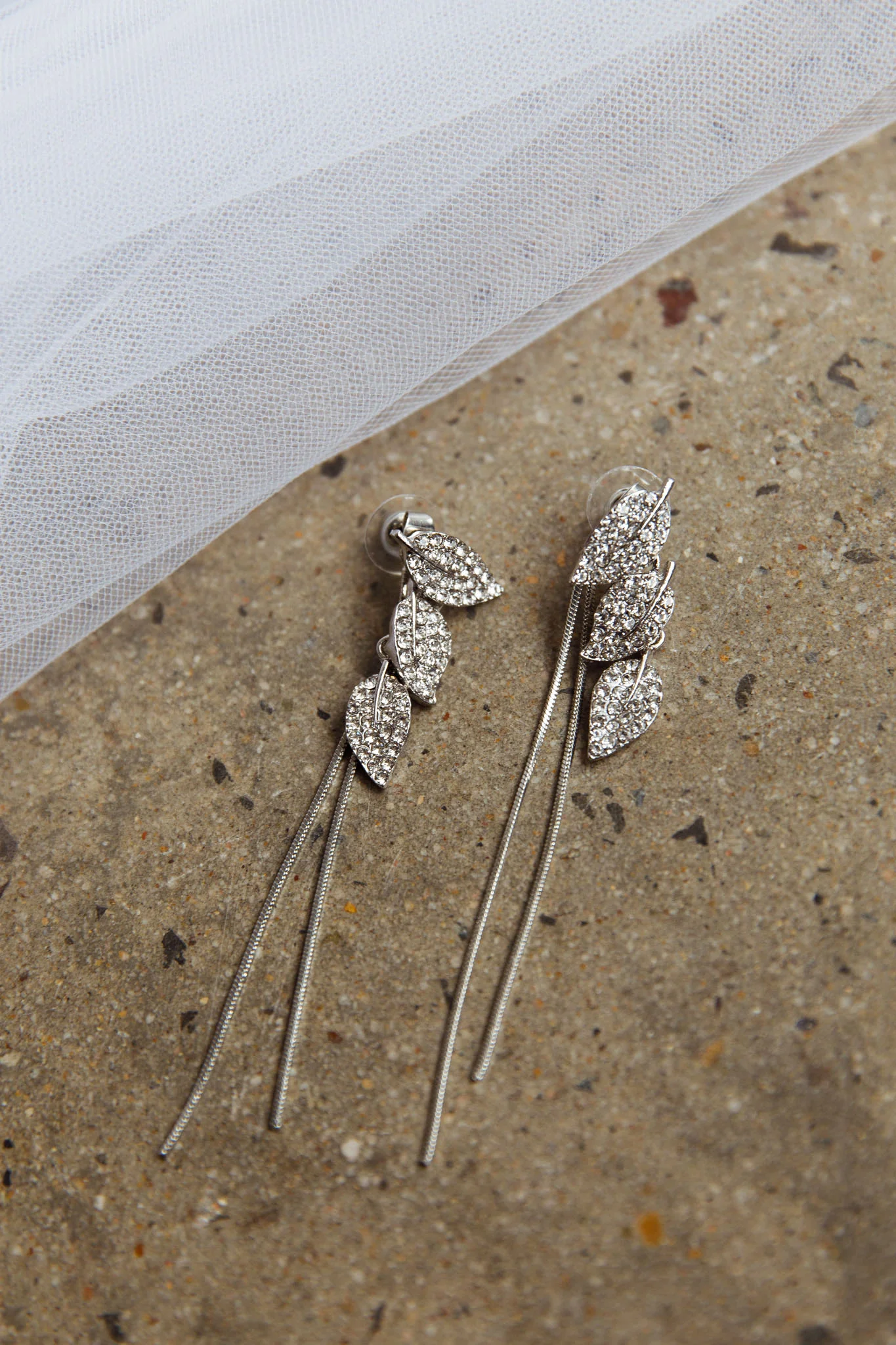 Zircon Leaves Tassel Drop Earrings Silver - Image 4