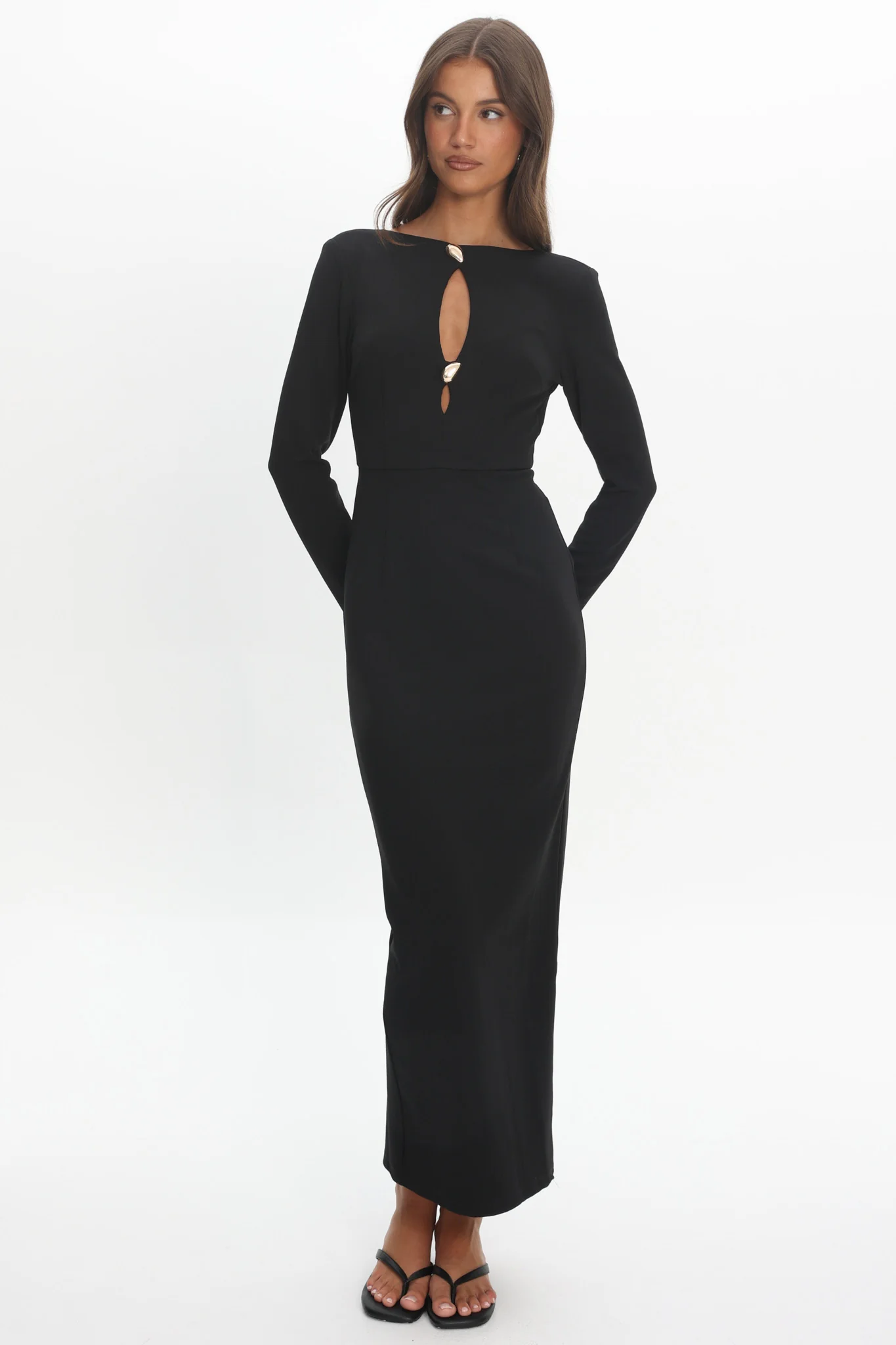 Zoa Keyhole Long Sleeve Maxi Dress Black - Image 5