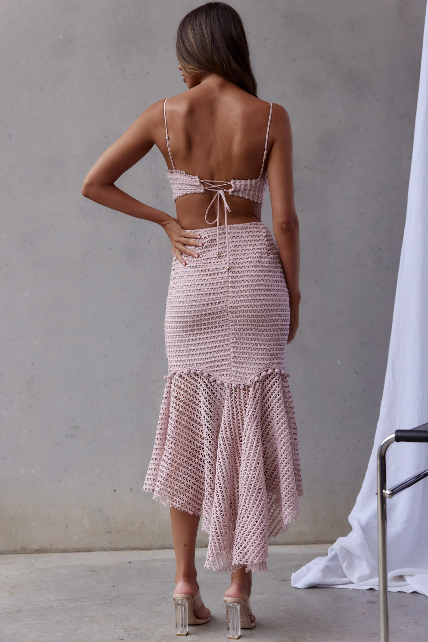 Zoey Lace Overlay Cut-Out Midi Dress Blush - Image 3
