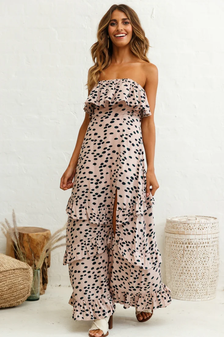 Zulu Frill Bust Front Split Maxi Dress Animal Print Mocha - Image 3