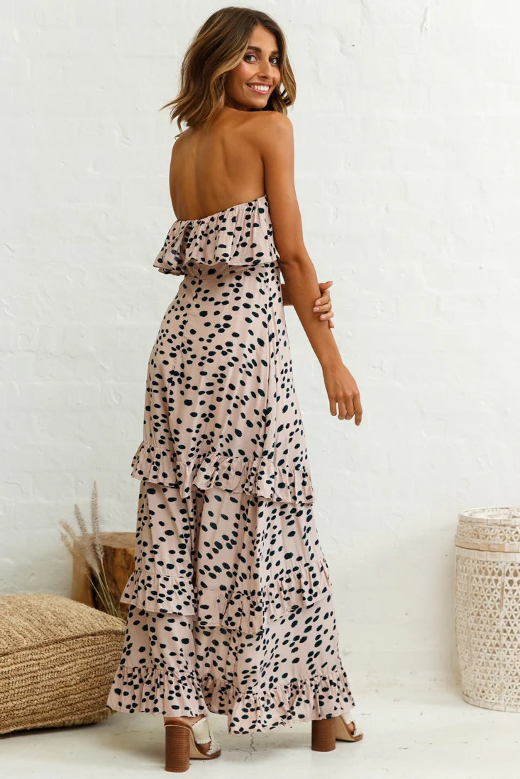 Zulu Frill Bust Front Split Maxi Dress Animal Print Mocha - Image 4