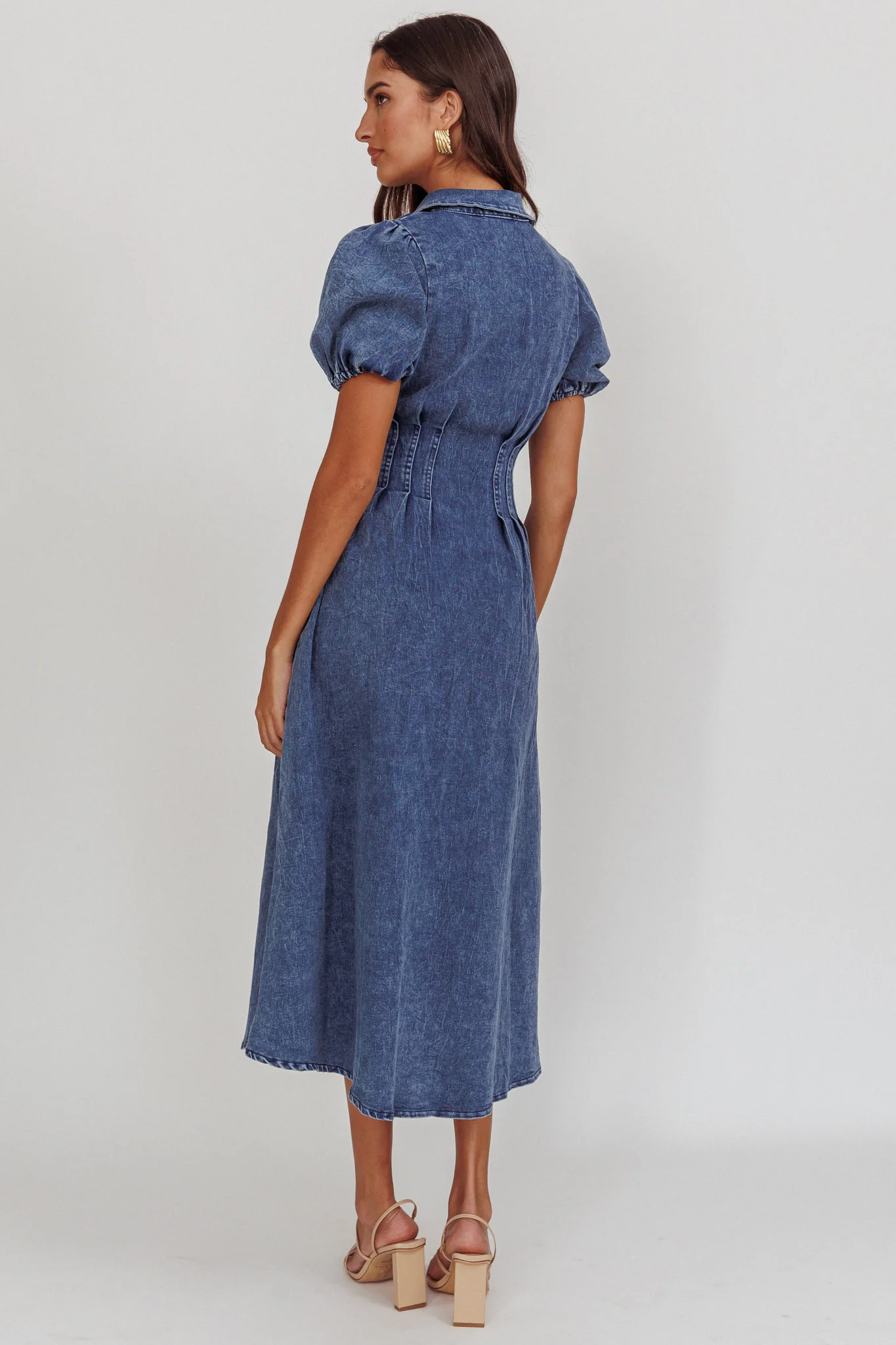 Zurich Pleated Waist Midi Dress Denim Dark Blue - Image 2