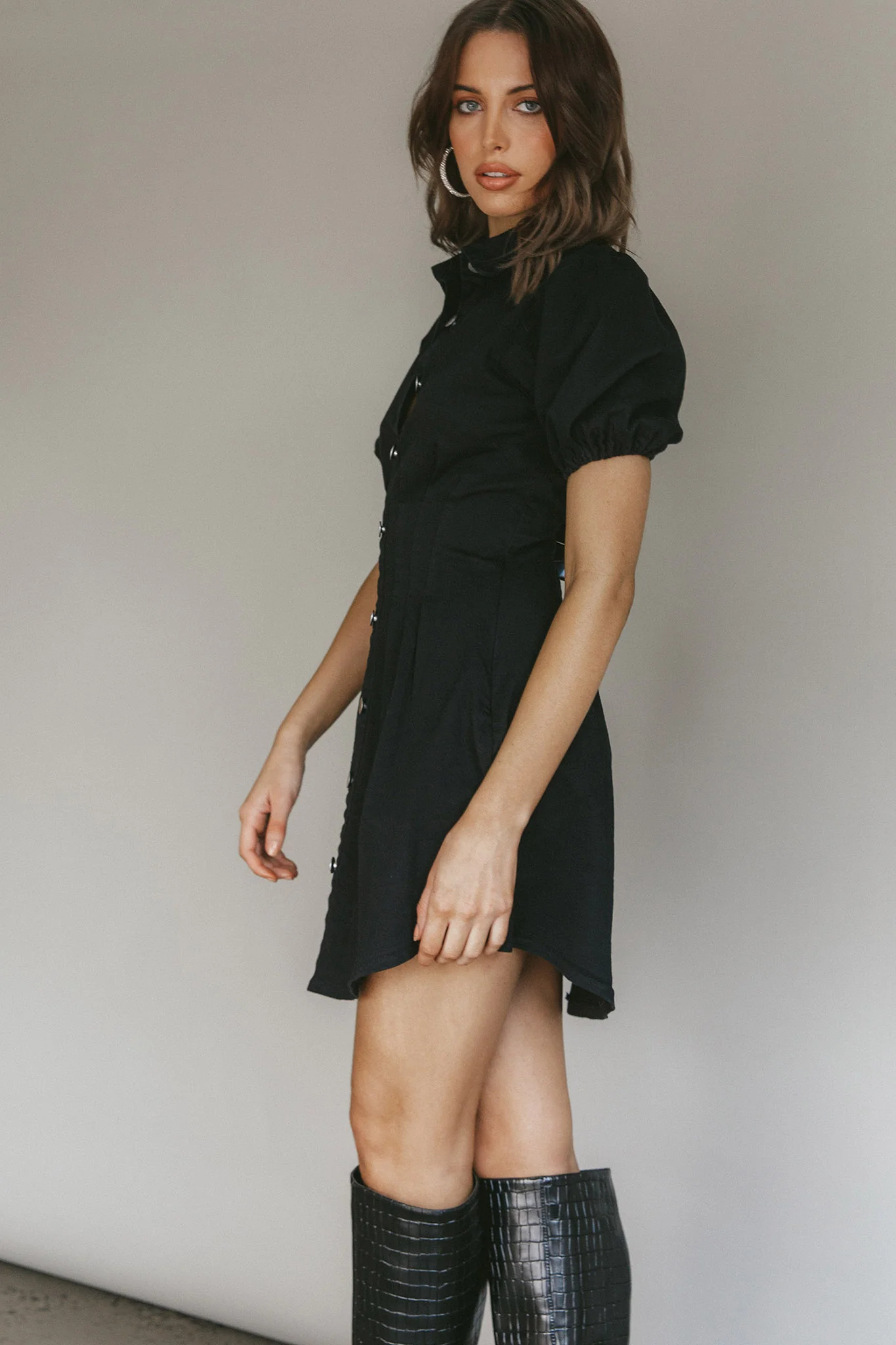 Zurich Pleated Waist Shirt Dress Black - Image 6